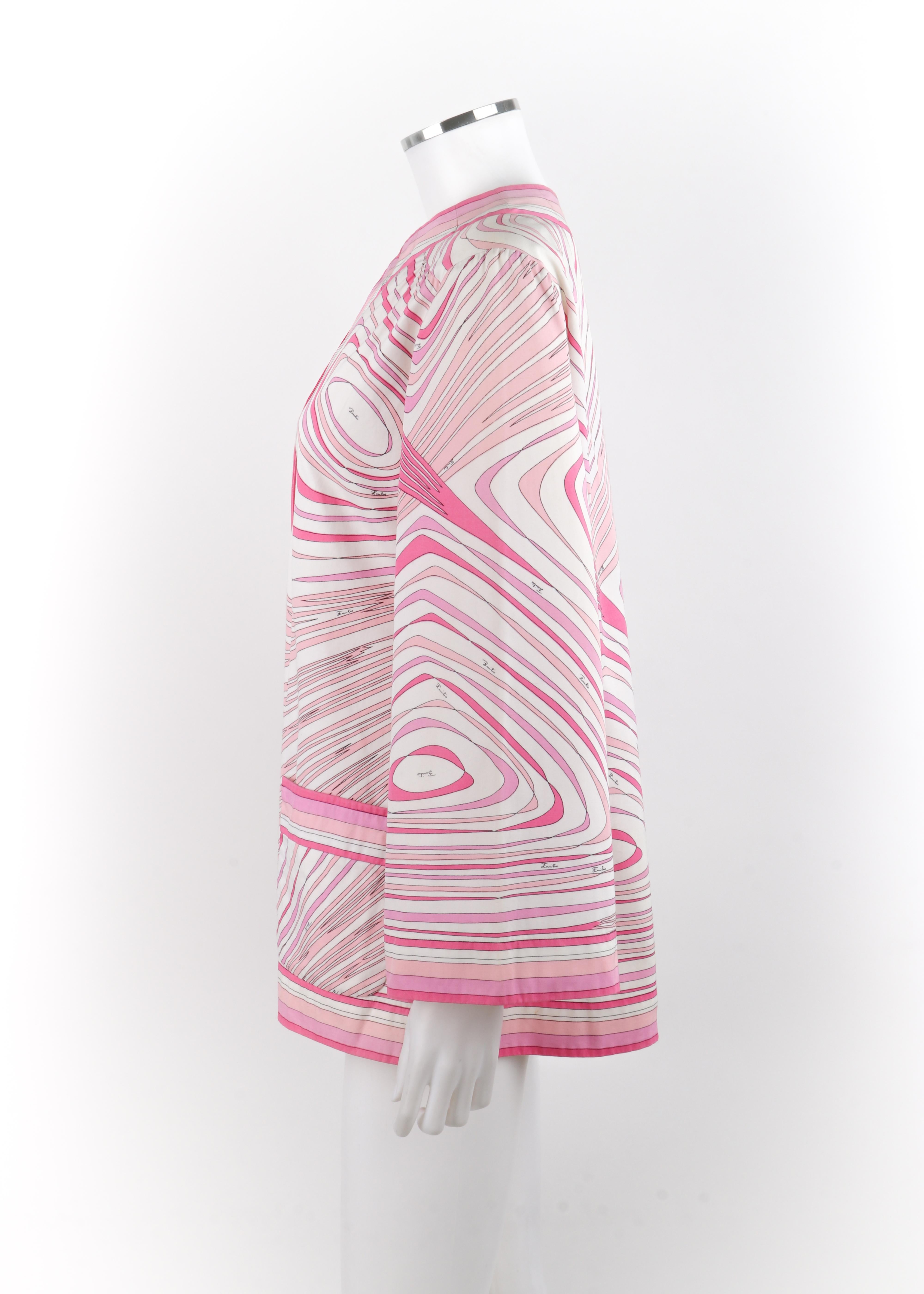 EMILIO PUCCI c.1960's Pink White Abstract Print Flared Sleeve Button Up Jacket 2