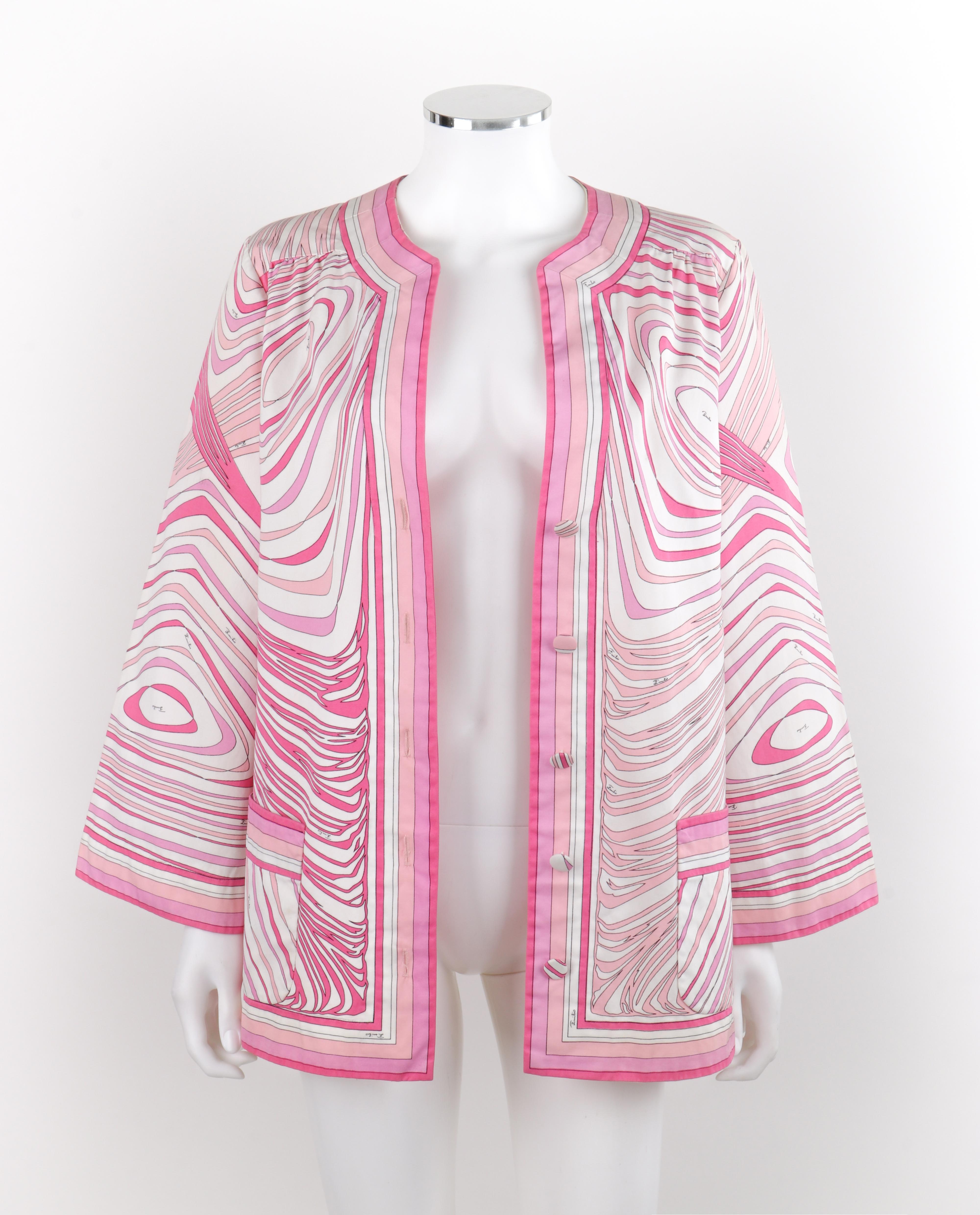 EMILIO PUCCI c.1960's Pink White Abstract Print Flared Sleeve Button Up Jacket 3