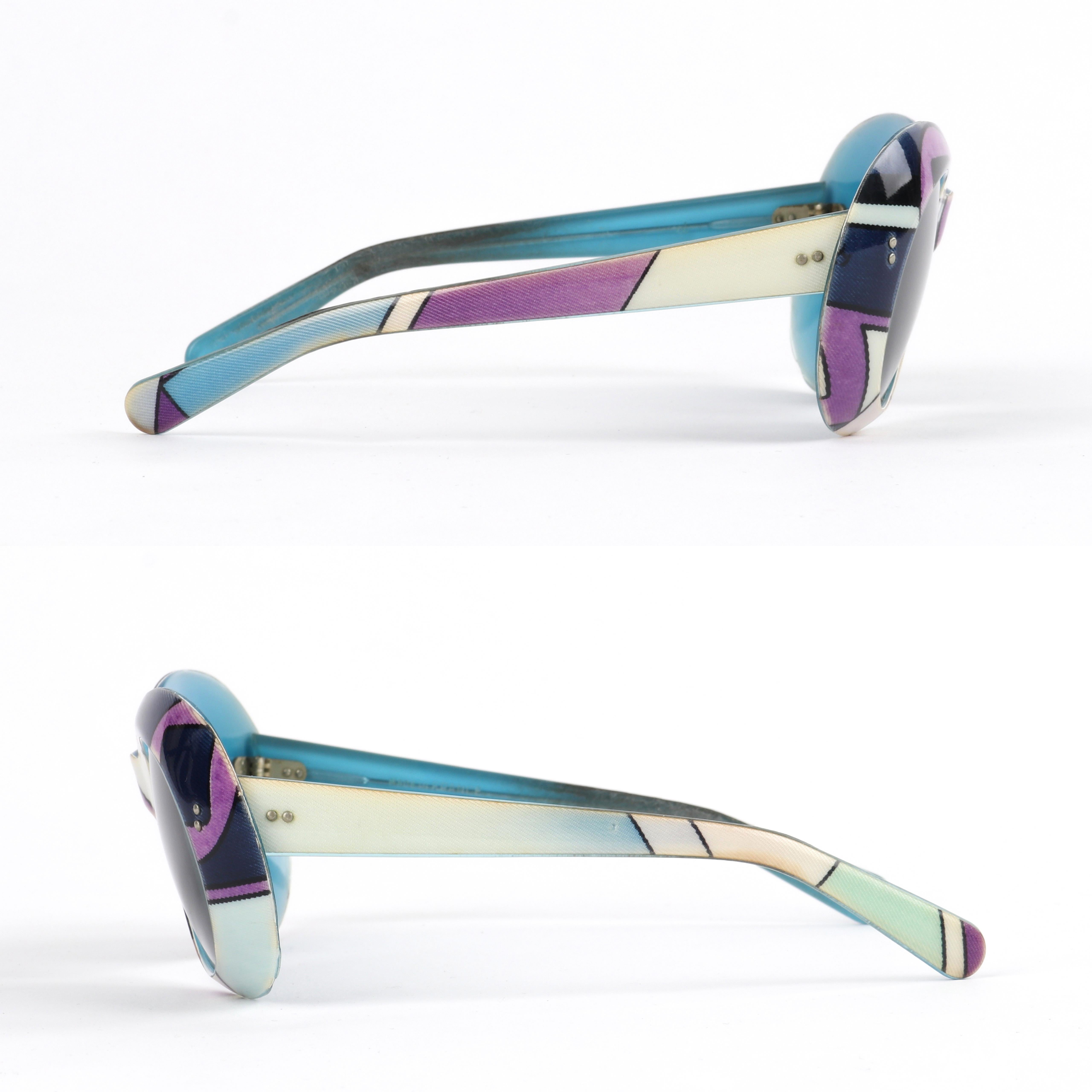  Lunettes de soleil ovales à imprimé « Vivara » géométriques violettes et bleues Emilio Pucci, années 1960 Pour femmes 