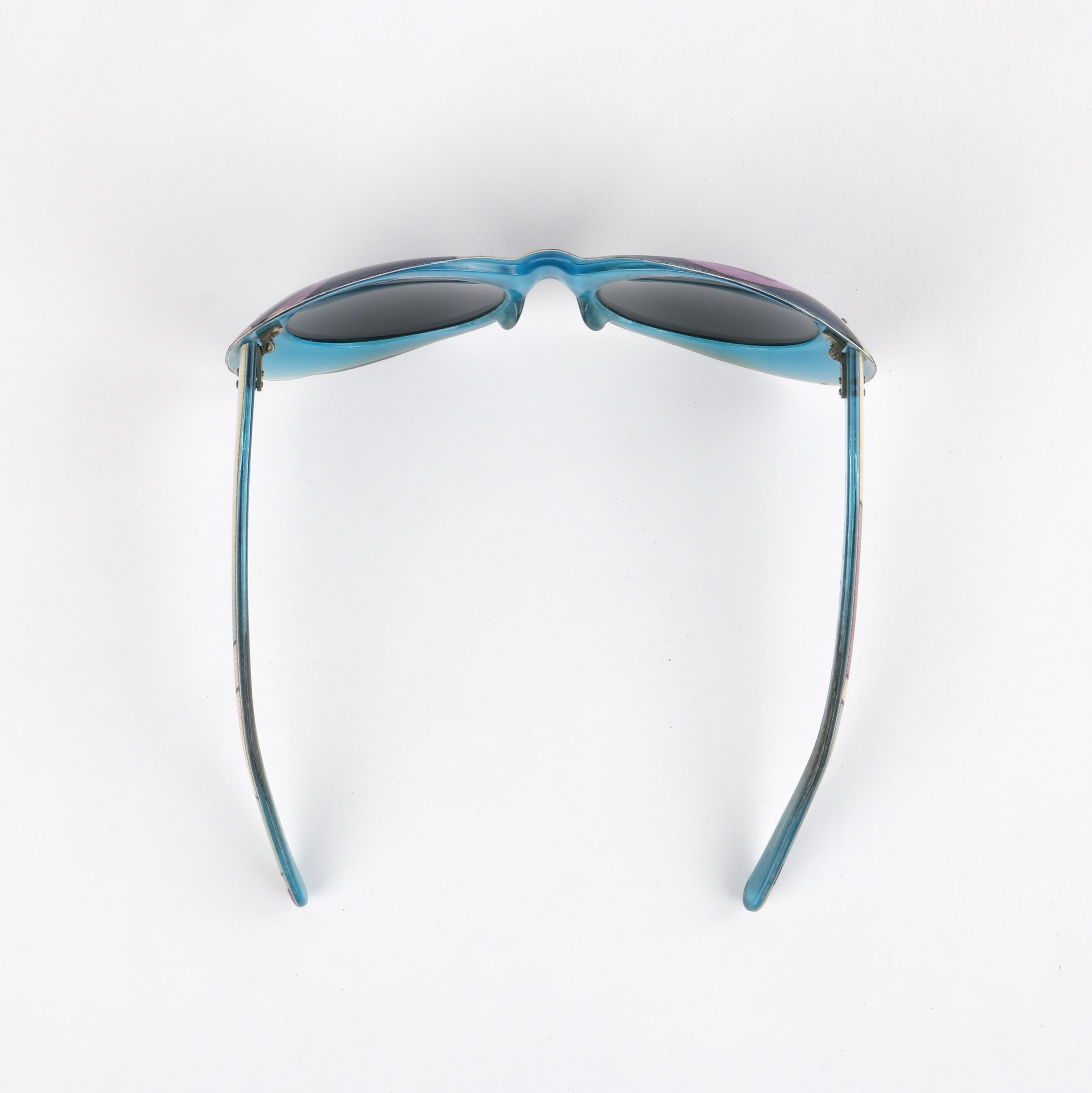 Lunettes de soleil ovales à imprimé « Vivara » géométriques violettes et bleues Emilio Pucci, années 1960 2