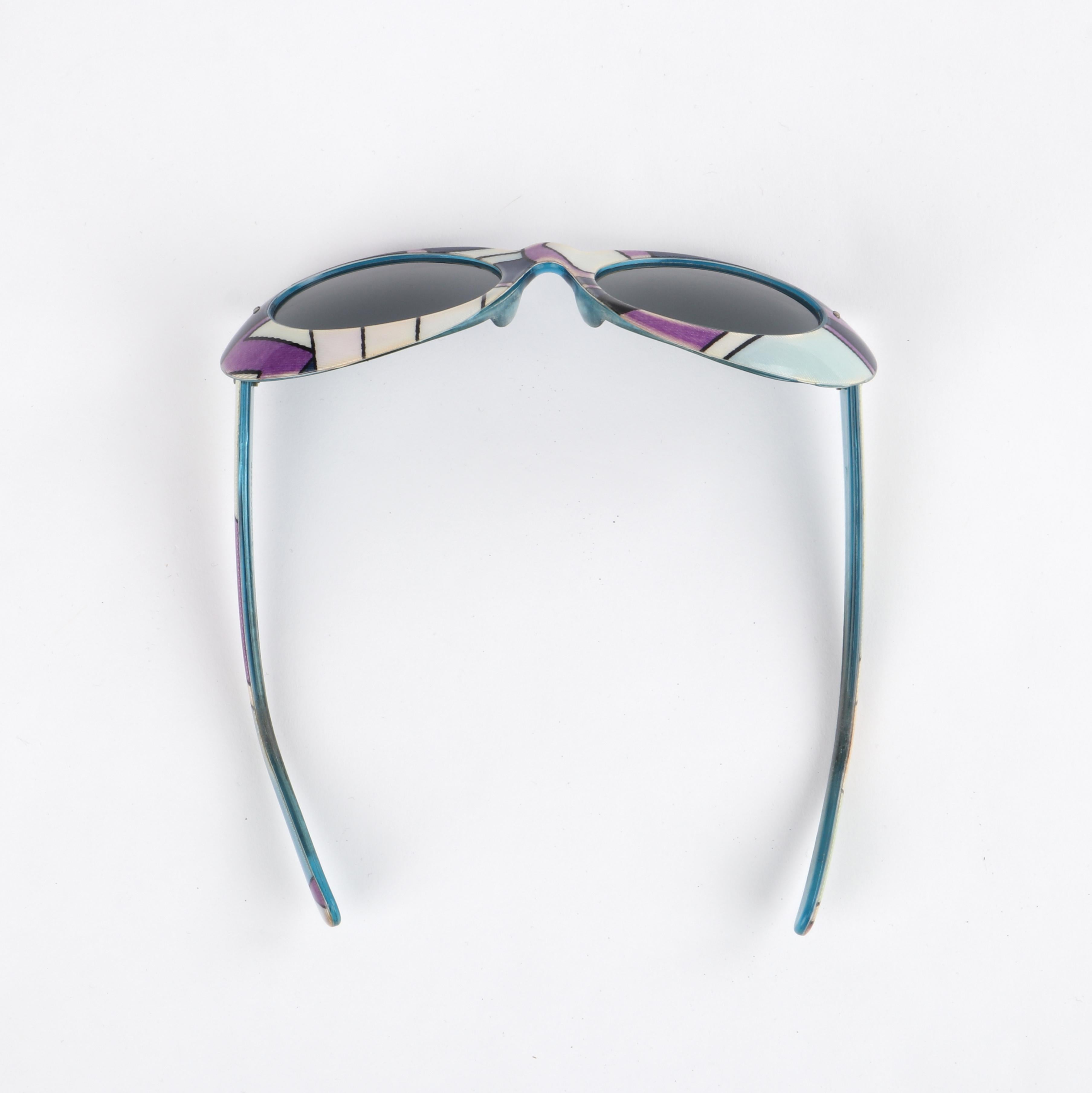 Lunettes de soleil ovales à imprimé « Vivara » géométriques violettes et bleues Emilio Pucci, années 1960 3