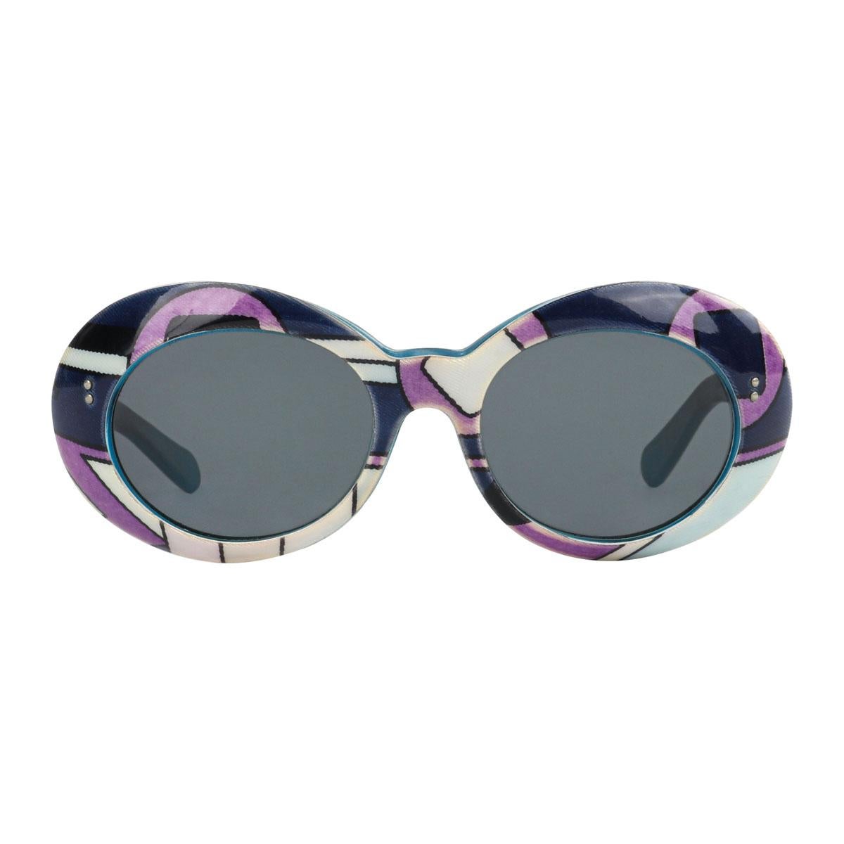 EMILIO PUCCI c.1960’s Purple Blue Geometric "Vivara" Print Mod Oval Sunglasses