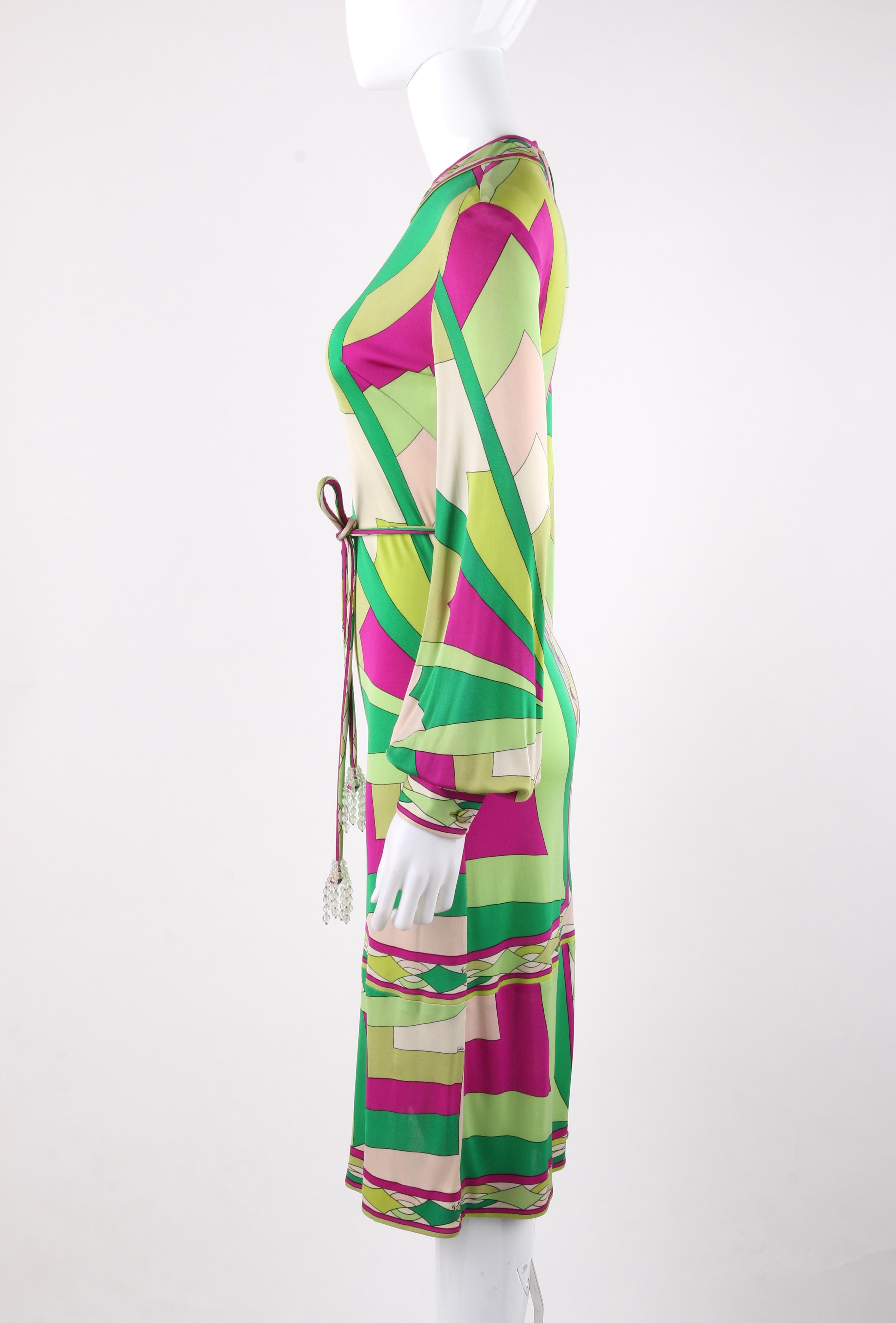 Beige EMILIO PUCCI c.1960's Signature Print Silk Knit Coppola E Toppo Shift Dress For Sale