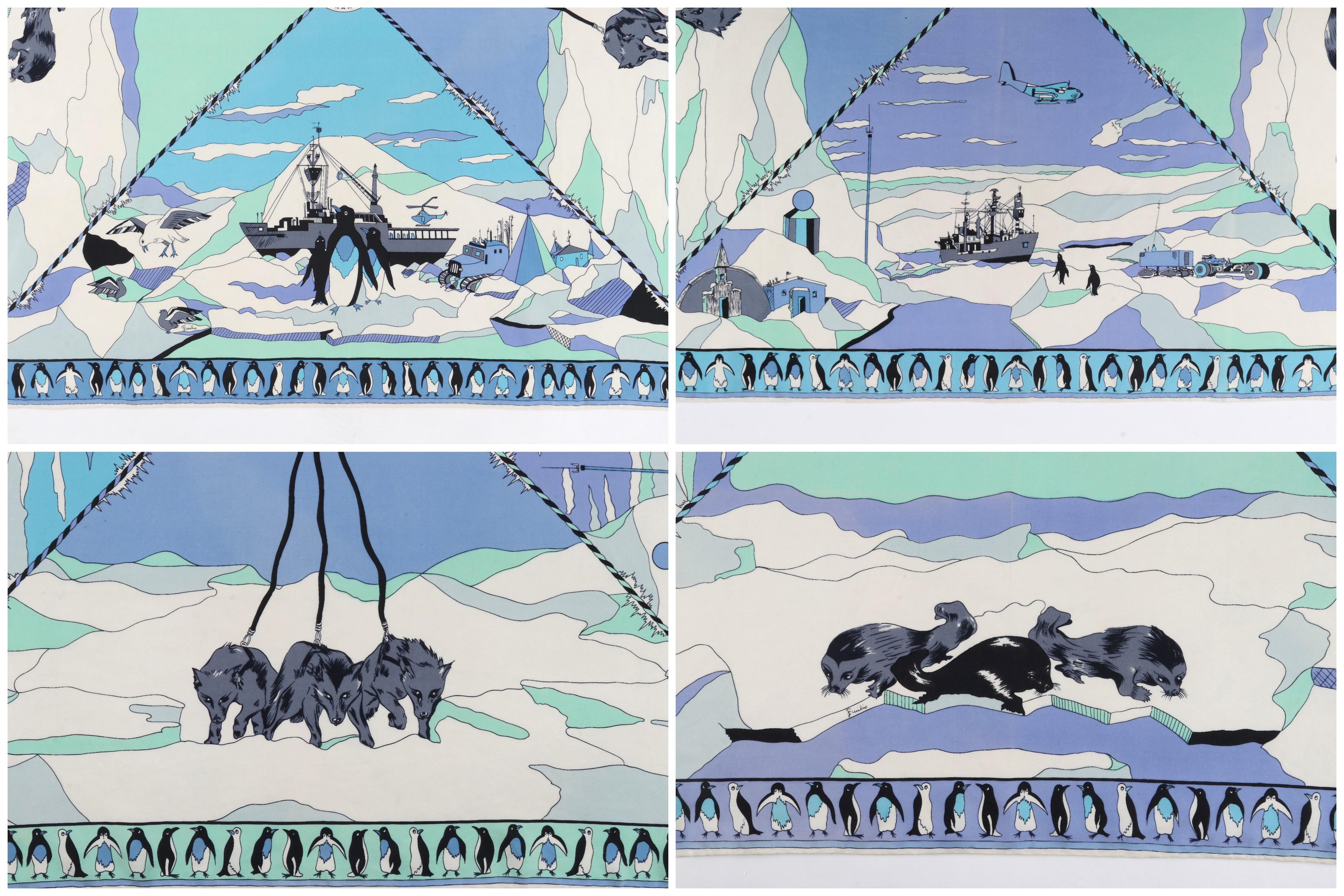 Écharpe Emilio Pucci en soie à motif antarctique « The Antarctican Society » des années 1960 Pour femmes en vente