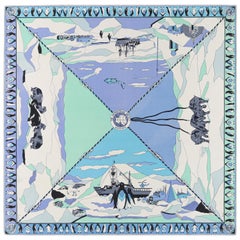 EMILIO PUCCI c.1960’s “The Antarctican Society” Antarctic Motif Print Silk Scarf