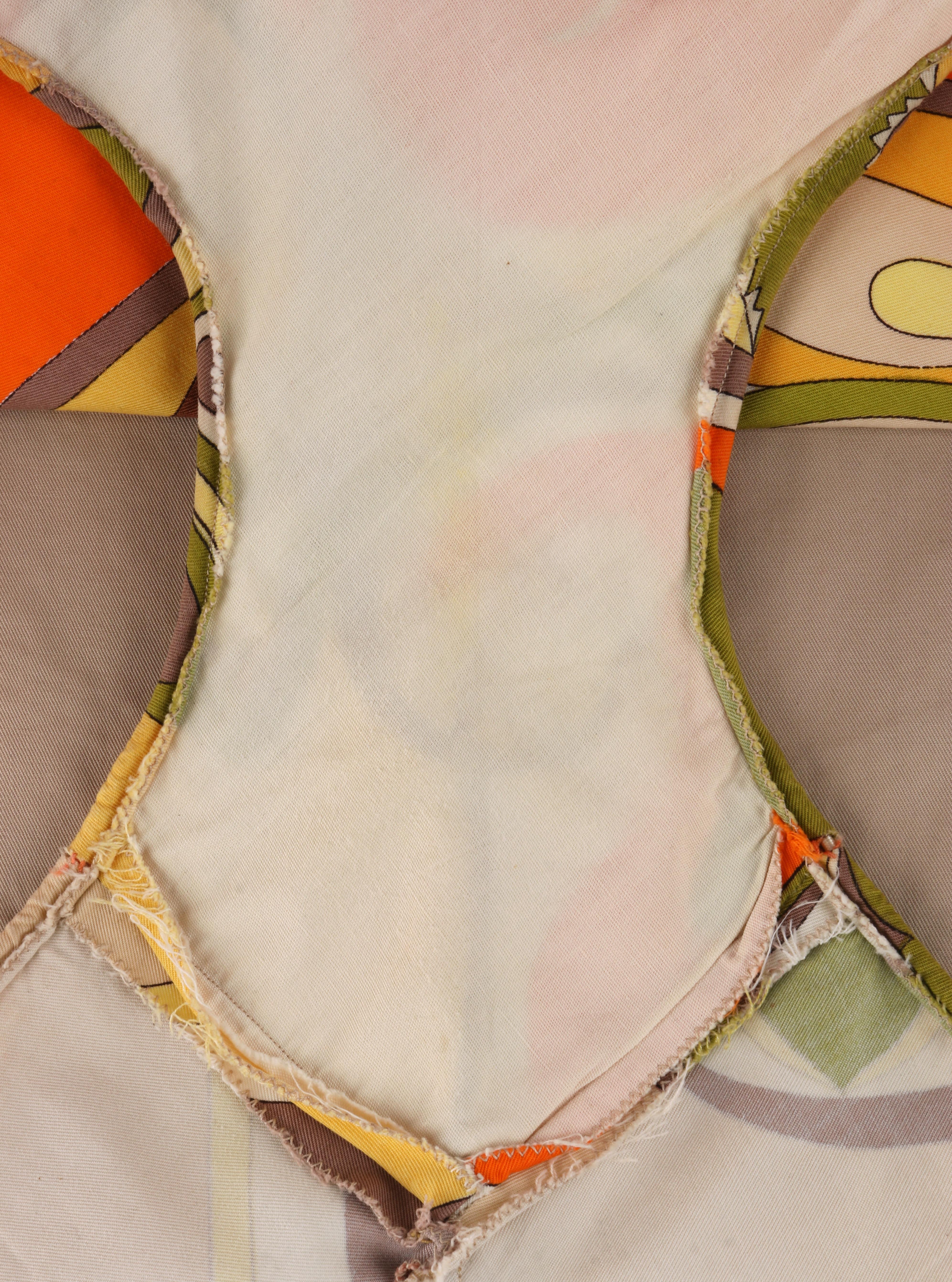 EMILIO PUCCI c.1960s Two Piece Orange Yellow Green Scallop Print Bikini Swimsuit For Sale 3