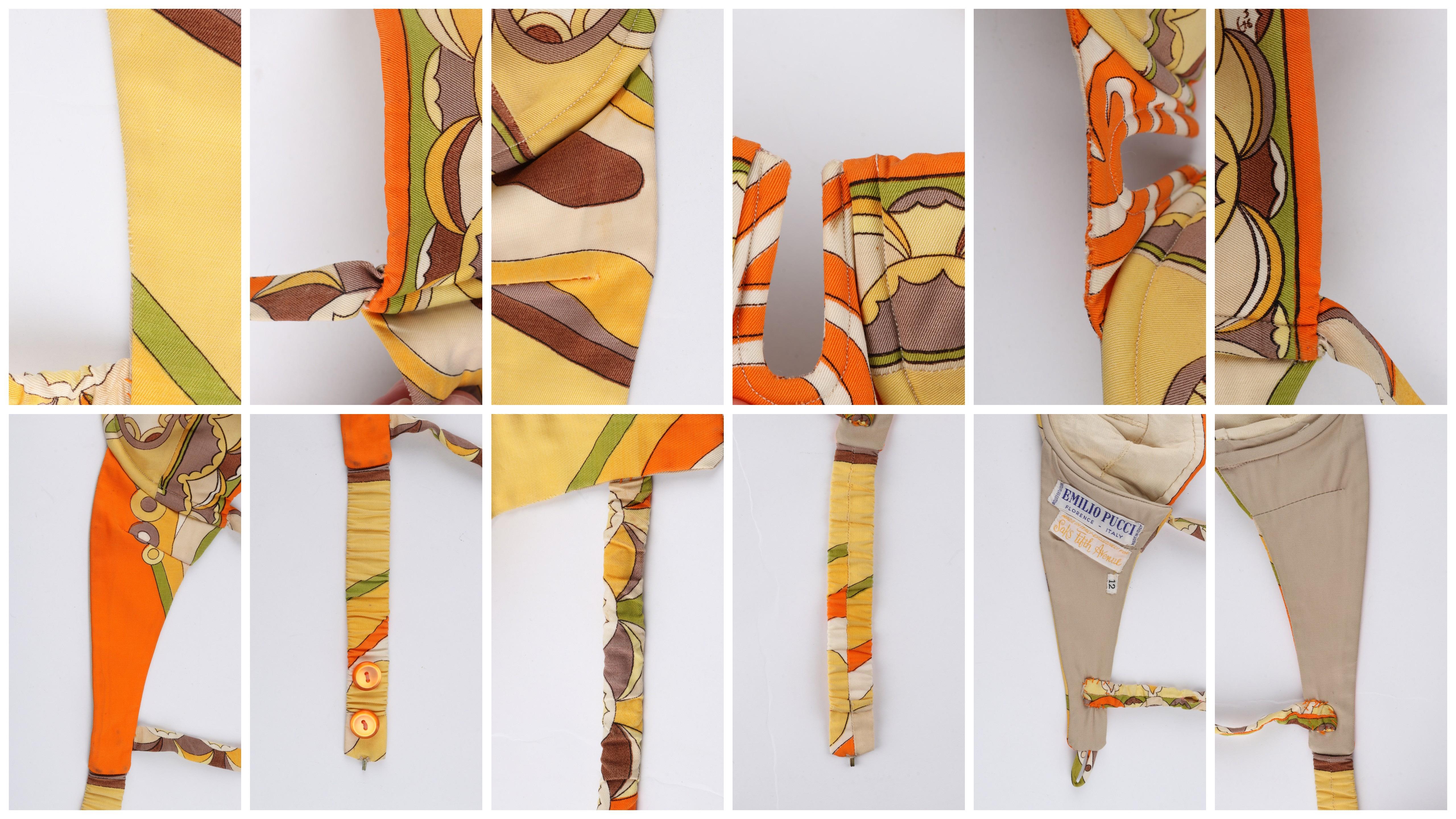 EMILIO PUCCI c.1960s Two Piece Orange Yellow Green Scallop Print Bikini Swimsuit For Sale 4
