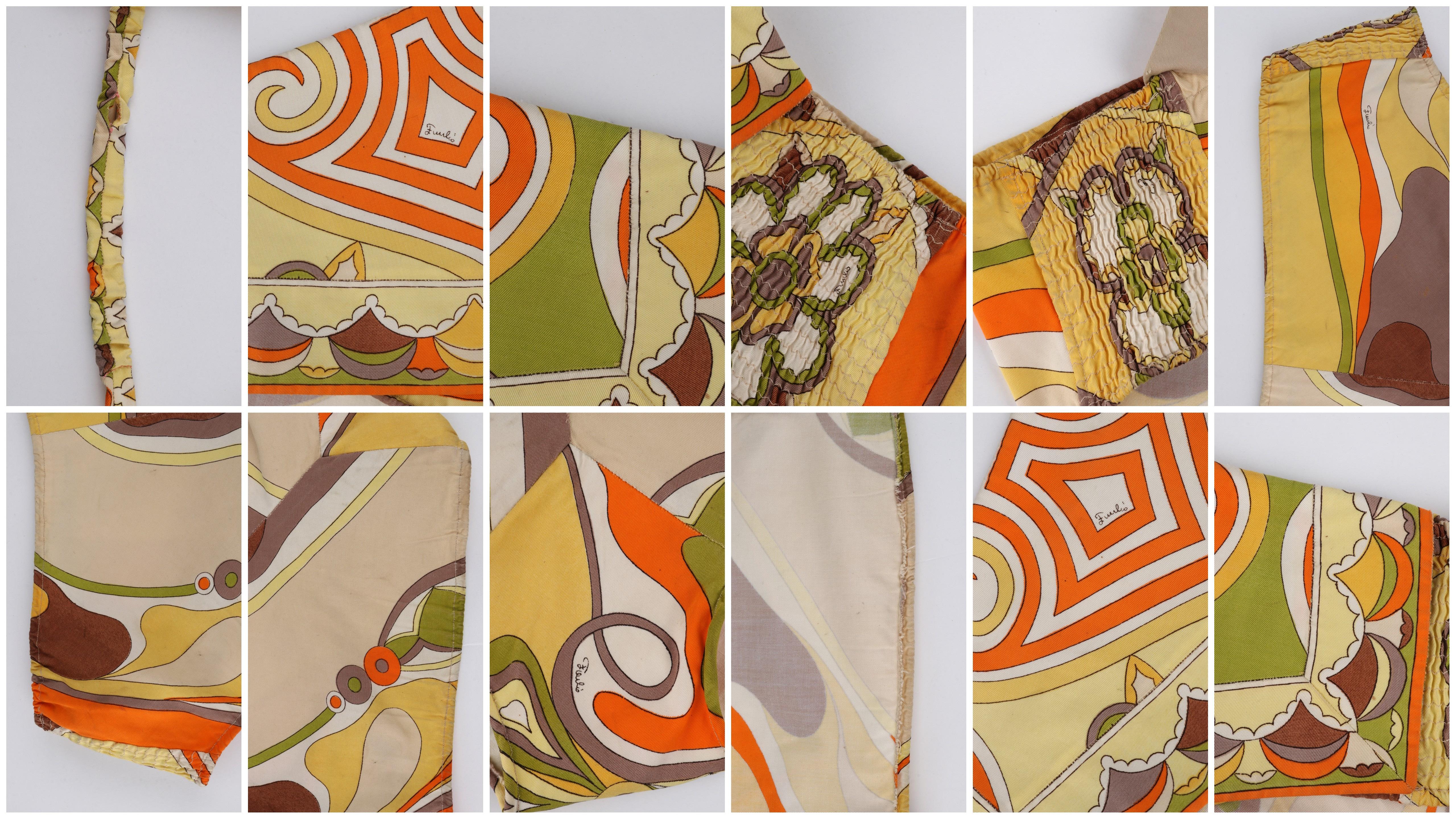 EMILIO PUCCI c.1960s Two Piece Orange Yellow Green Scallop Print Bikini Swimsuit For Sale 5