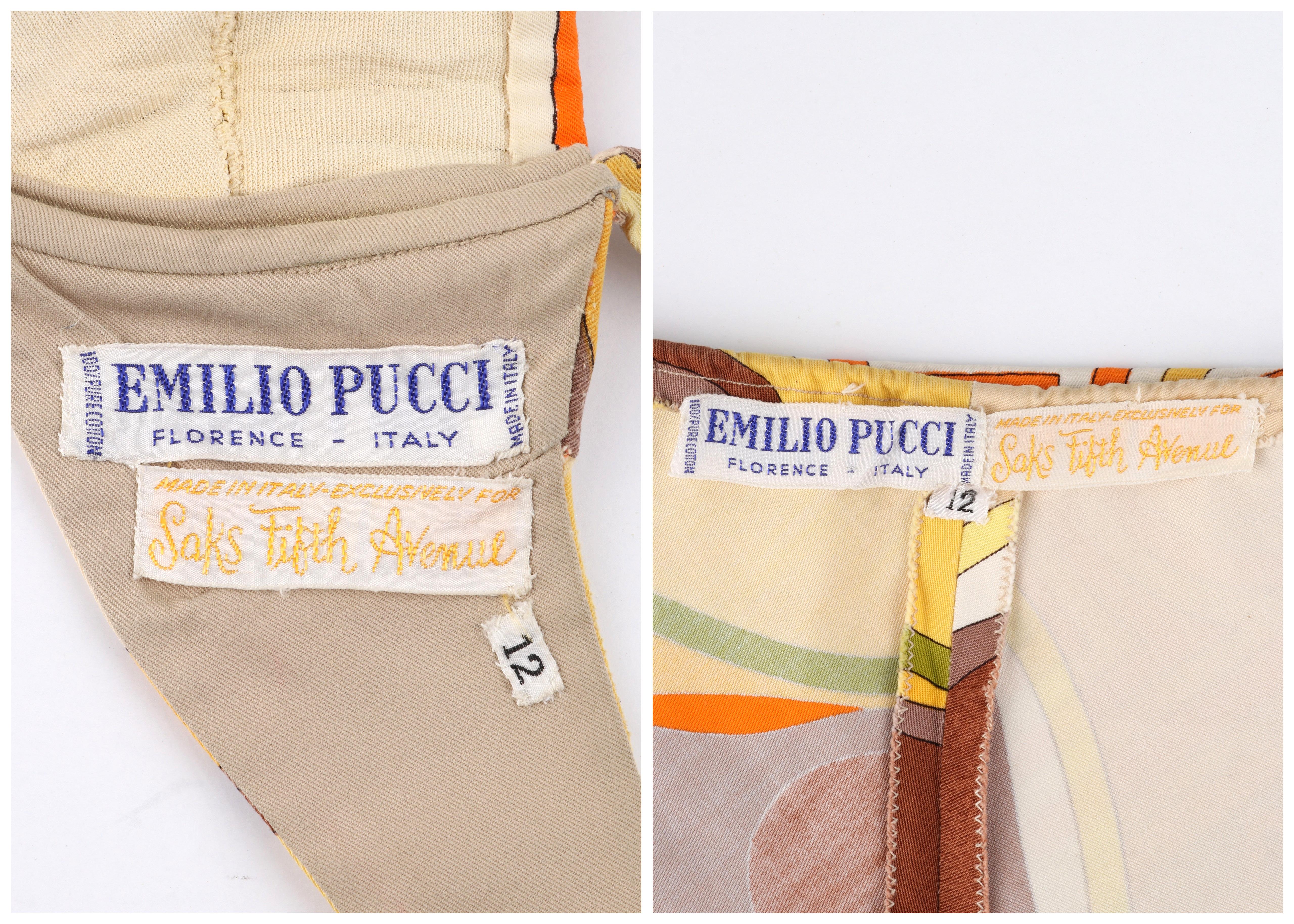 EMILIO PUCCI um 1960 Zweiteiliger orange-gelb-grüner Bikini-Badeanzug mit Muscheldruck im Angebot 4