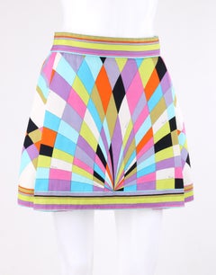EMILIO PUCCI c.1965 Multicolor Geometric Signature Print A-Line Mini Skirt