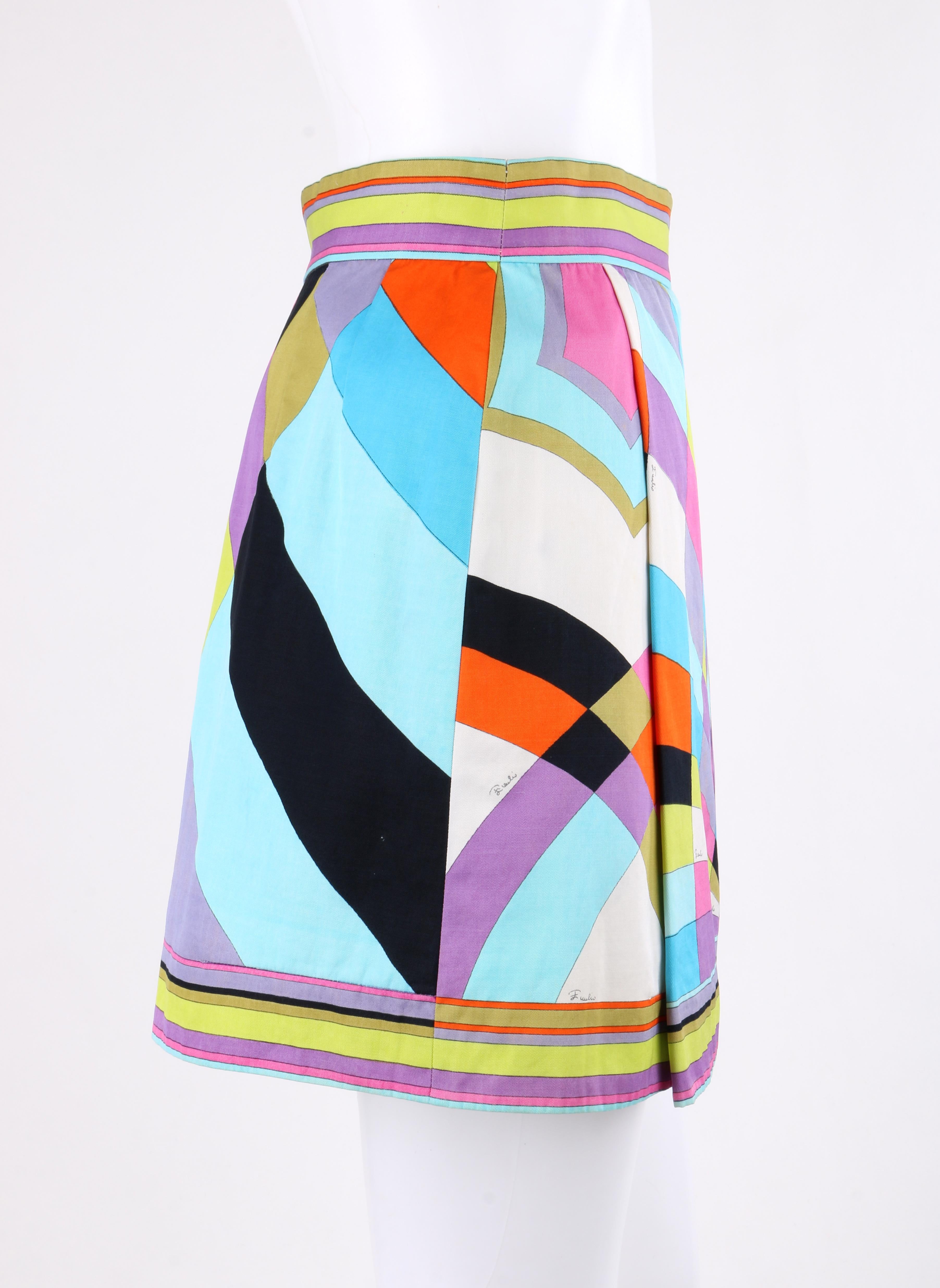 Beige EMILIO PUCCI c.1965 Multicolor Geometric Signature Print A-Line Mini Skirt