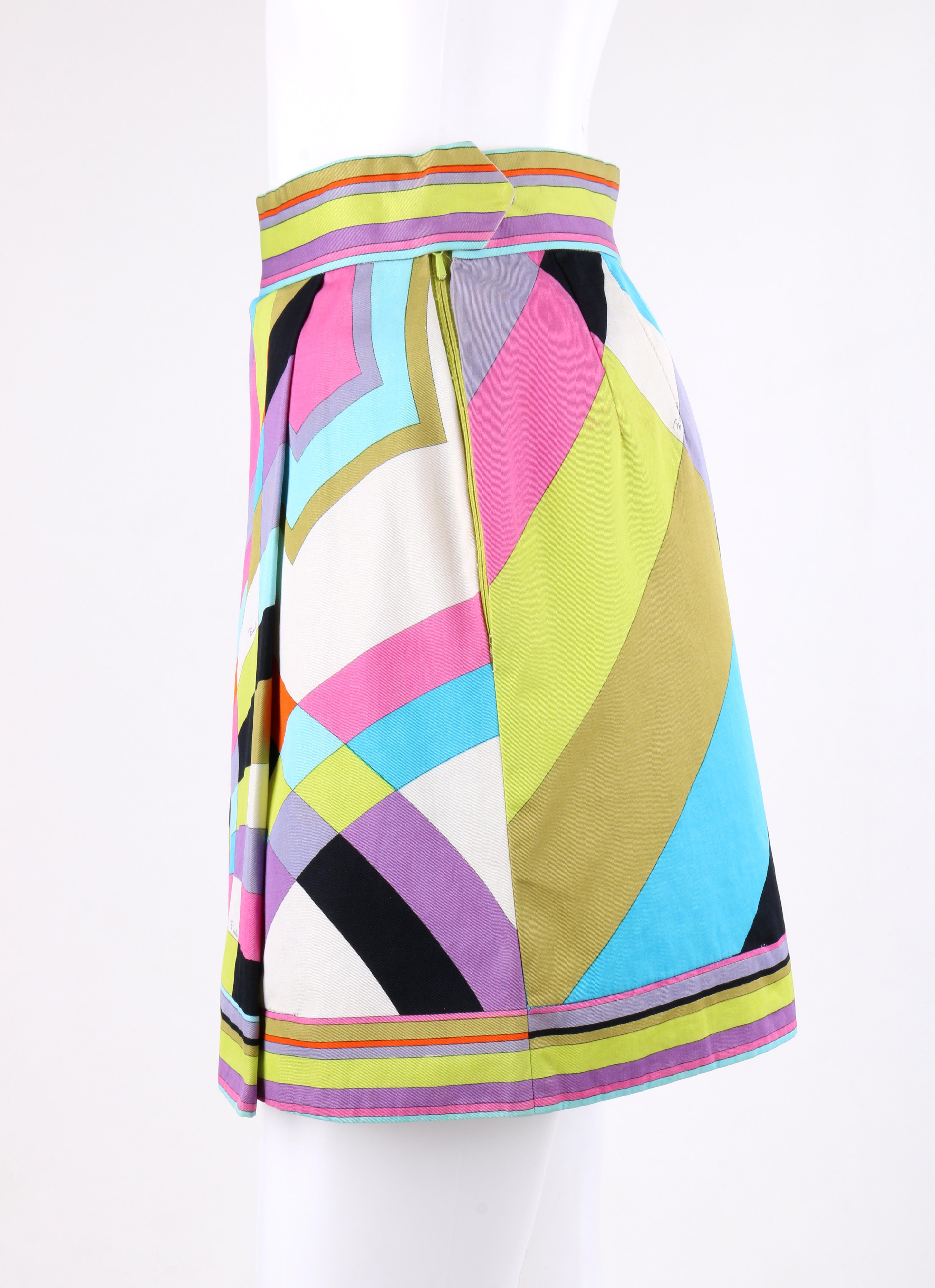 Women's EMILIO PUCCI c.1965 Multicolor Geometric Signature Print A-Line Mini Skirt