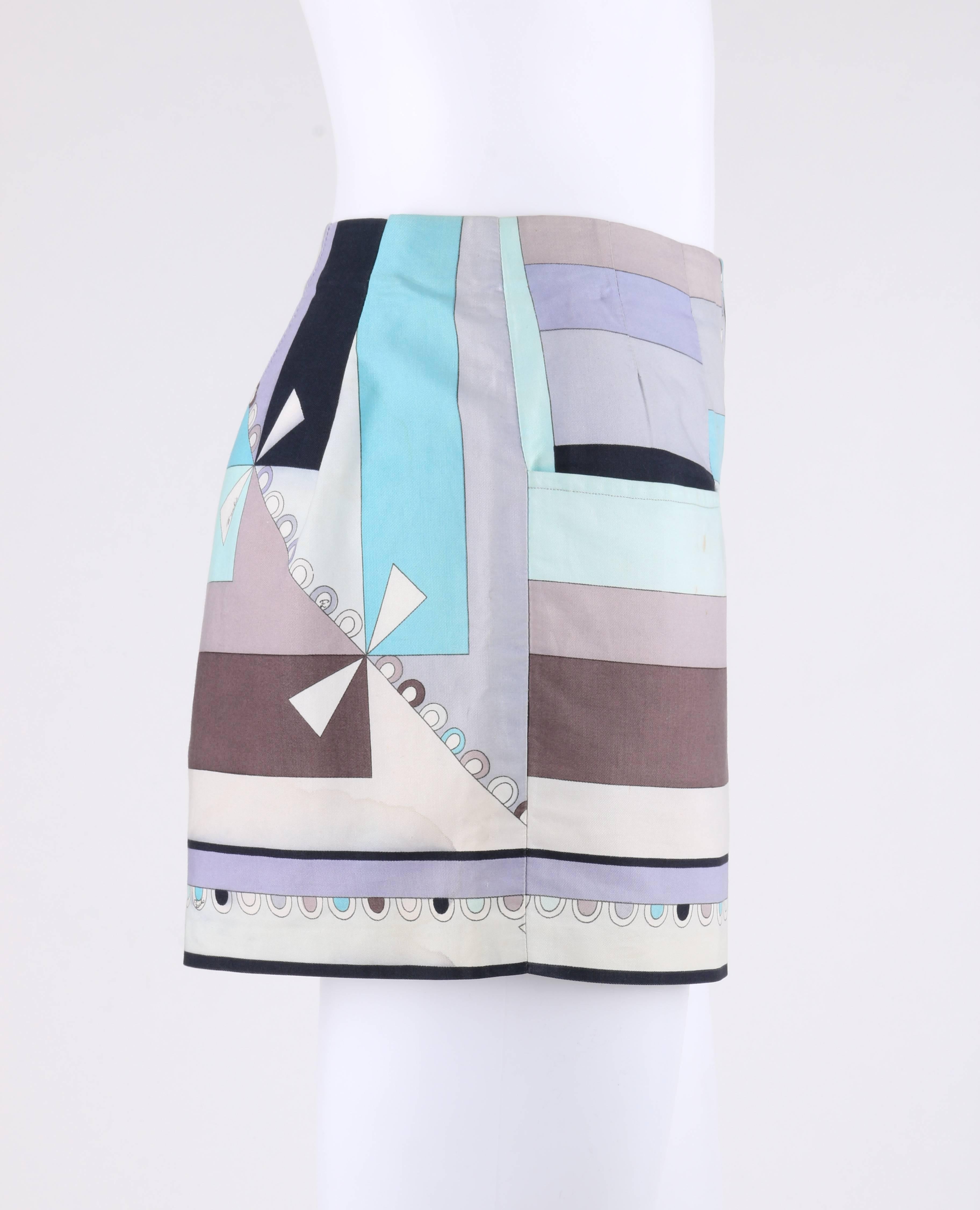 EMILIO PUCCI ca. 1968 „Colletti“ Graue Multicolor-Shorts mit geometrischem Muster im Zustand „Gut“ im Angebot in Thiensville, WI