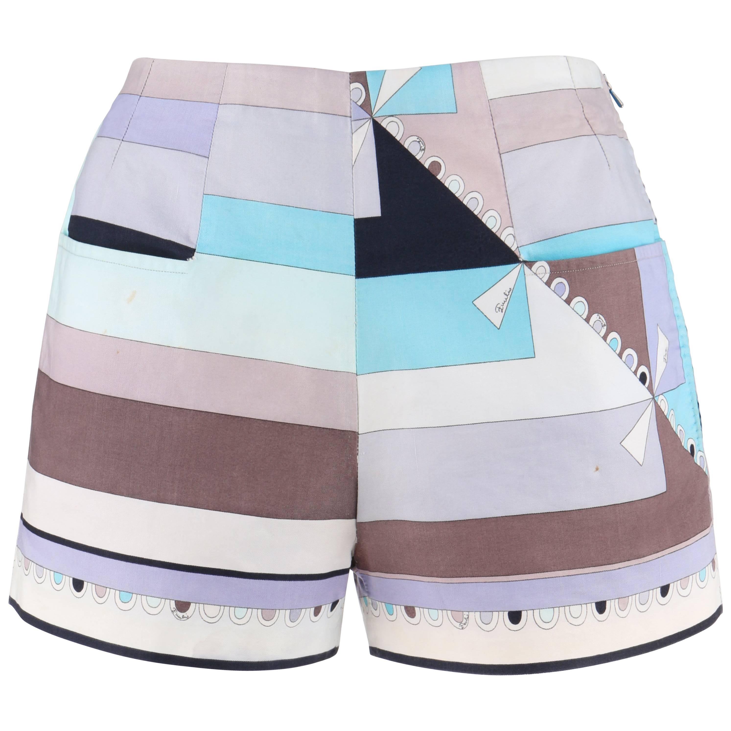 EMILIO PUCCI c.1968 "Colletti" Geometric Signature Print Gray Multicolor Shorts