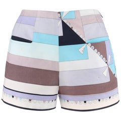 EMILIO PUCCI c.1968 "Colletti" Geometric Signature Print Gray Multicolor Shorts