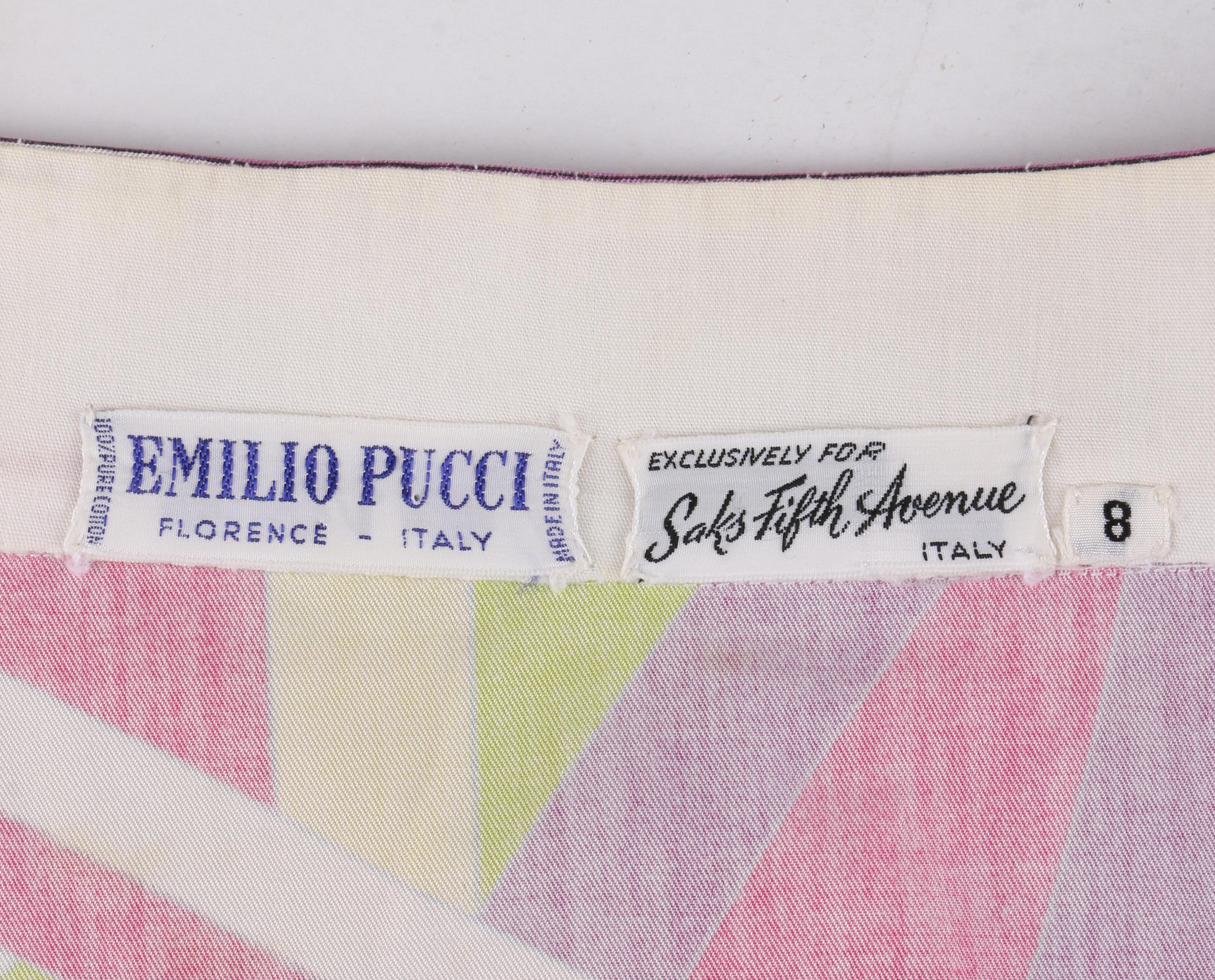 EMILIO PUCCI c.1969 “Arcate” Signature Print Pink Op Art A-Line Mini Skirt In Good Condition In Thiensville, WI