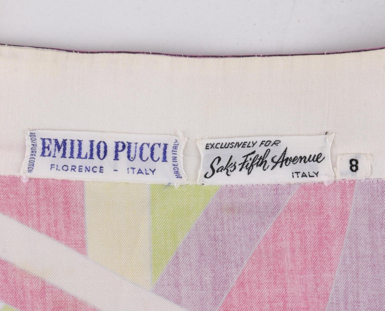 EMILIO PUCCI c.1969 “Arcate” Signature Print Pink Op Art A-Line Mini ...