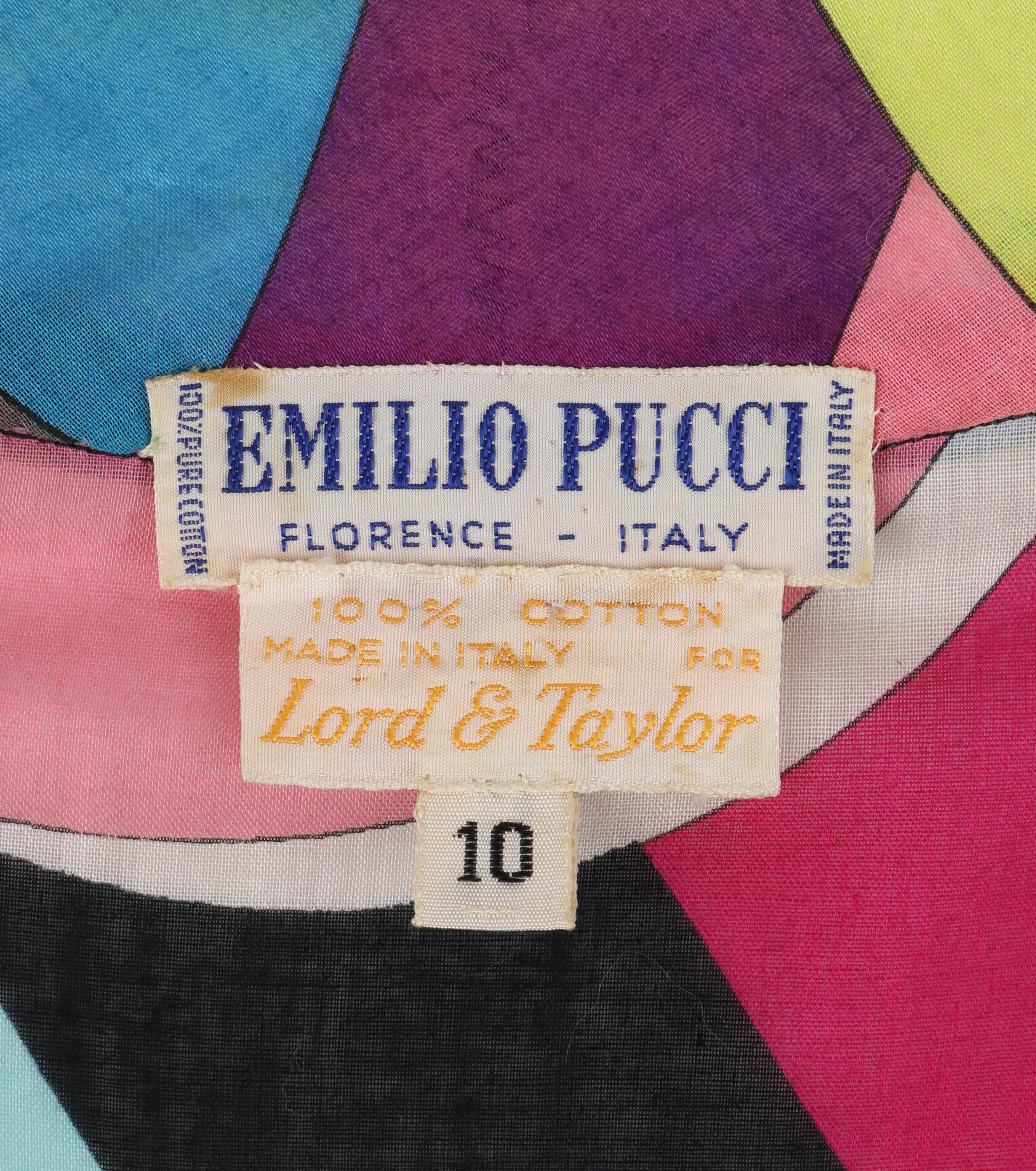 EMILIO PUCCI ca. 1969 Mehrfarbiges Blusenoberteil mit geometrischem Muster und Kragen und Knopfleiste im Angebot 3
