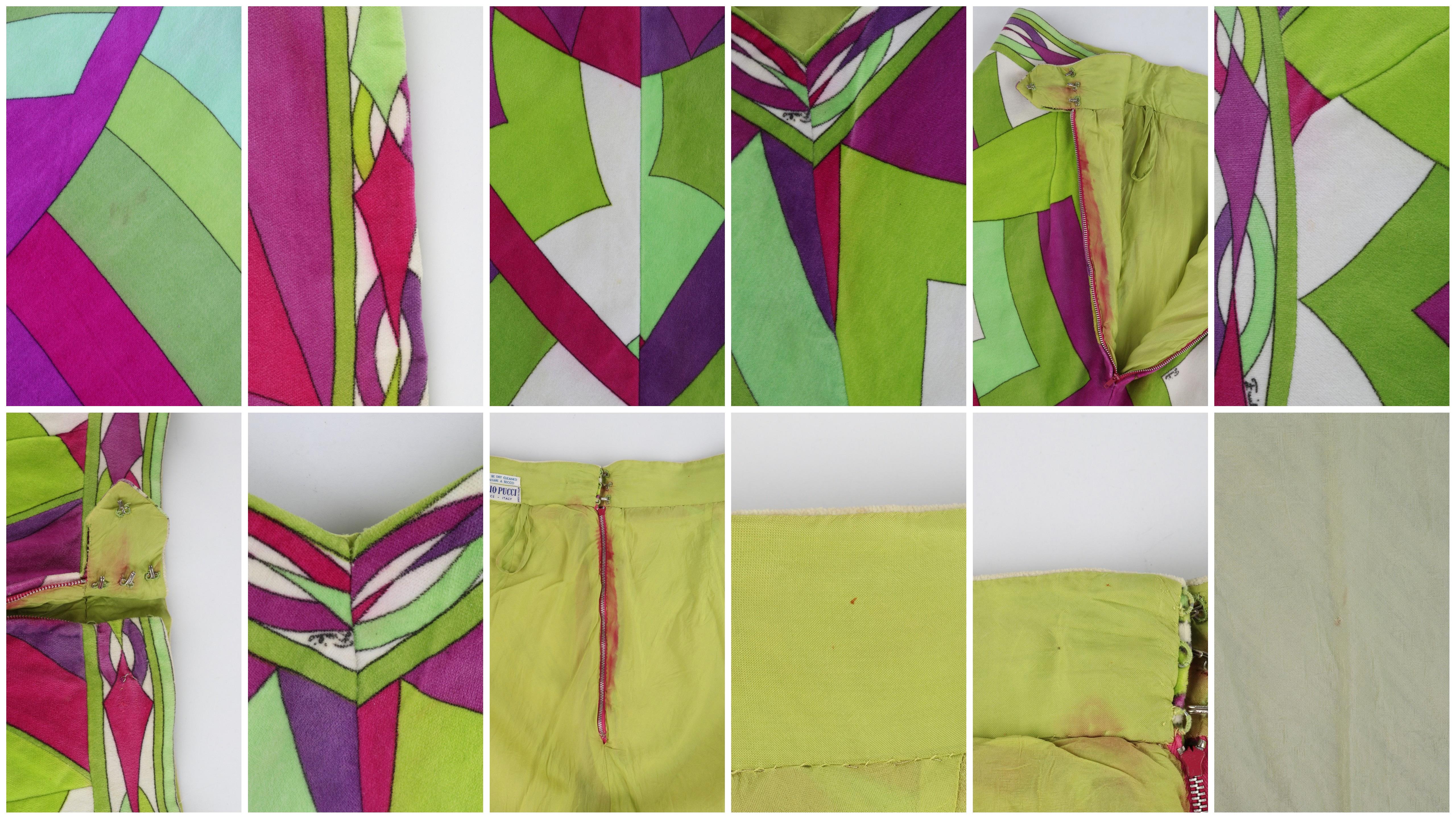 EMILIO PUCCI c.1969 Vtg Multicolor Velvet Abstract Print Scarf Hem Maxi Skirt For Sale 8