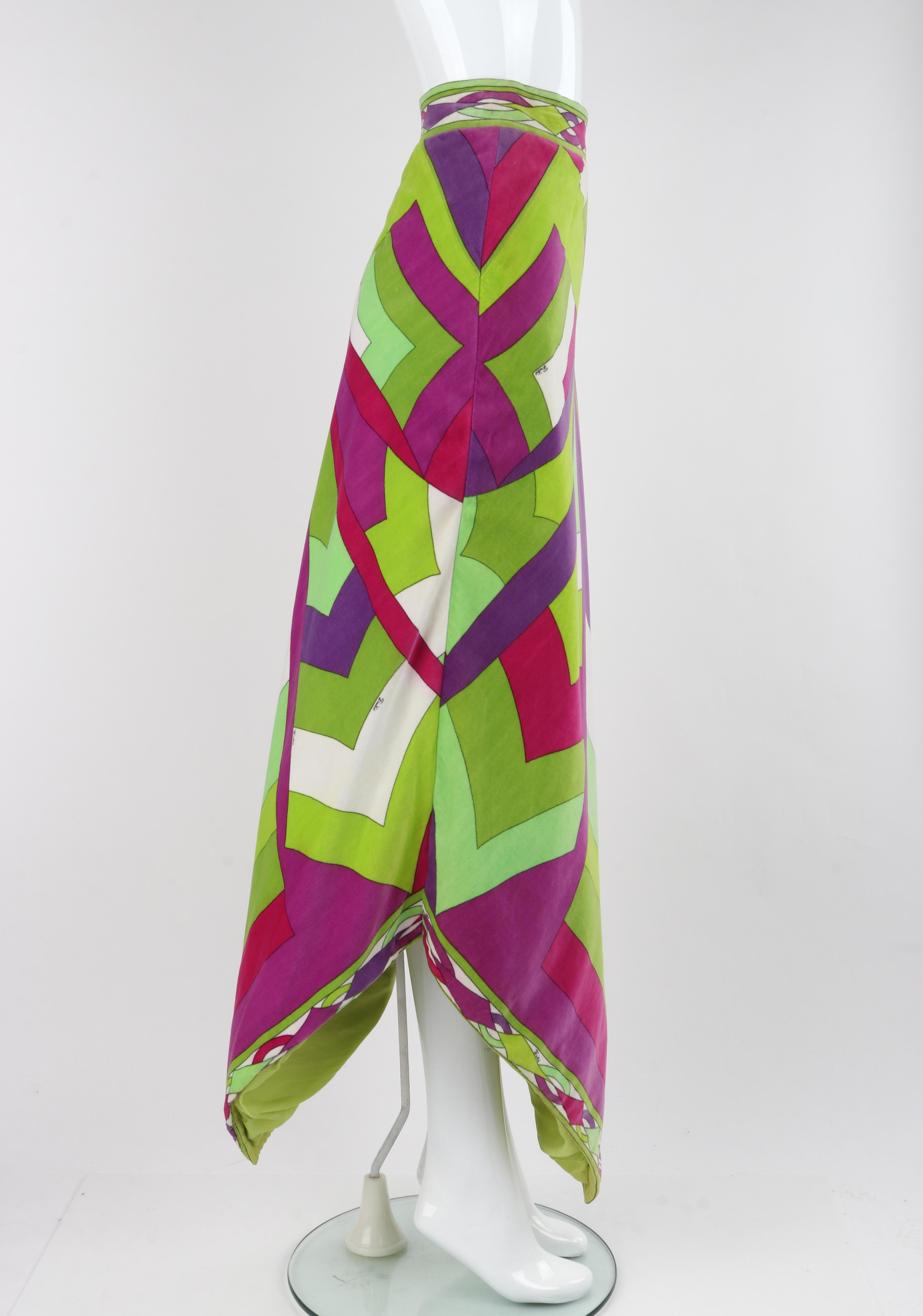 Women's EMILIO PUCCI c.1969 Vtg Multicolor Velvet Abstract Print Scarf Hem Maxi Skirt For Sale