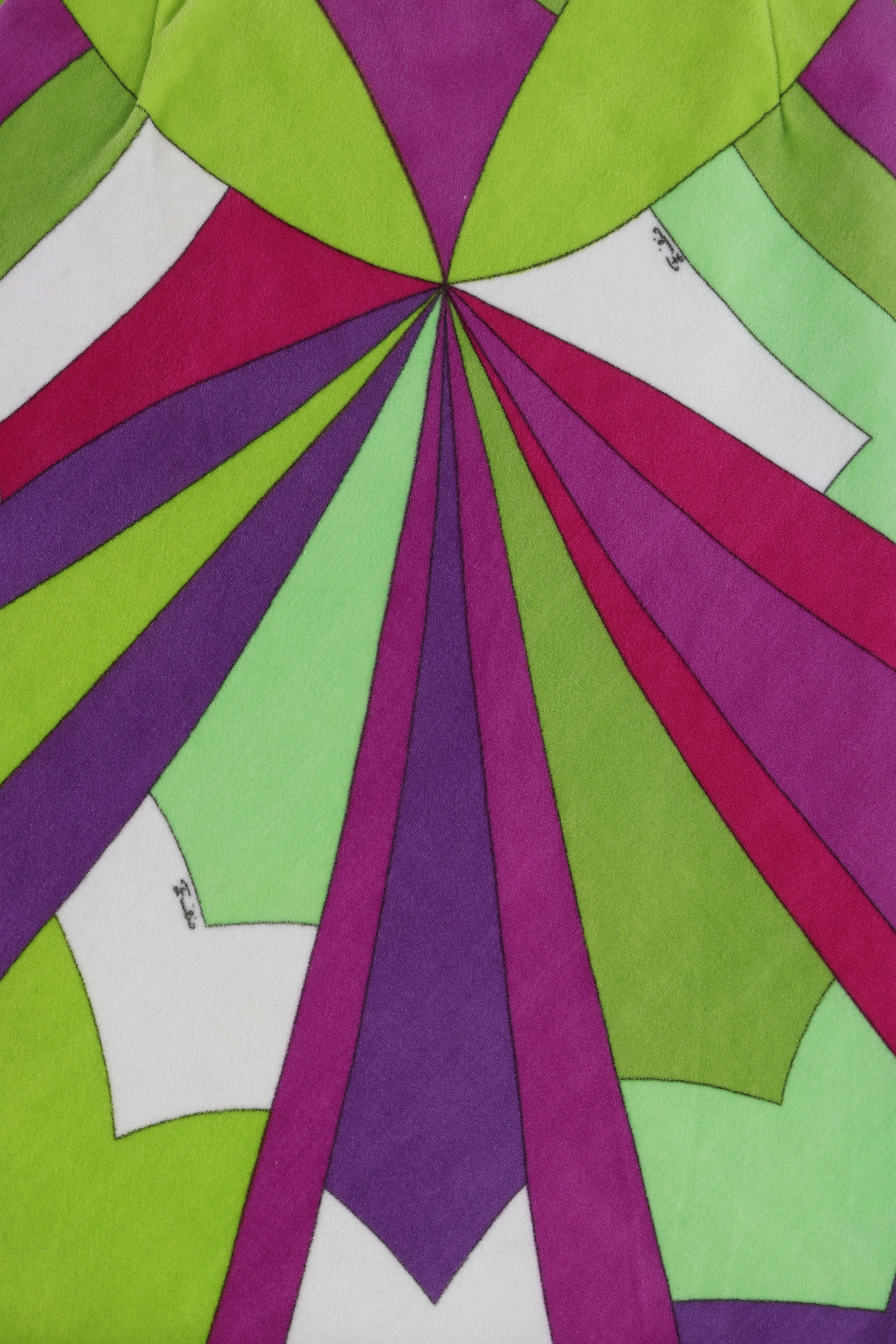 EMILIO PUCCI c.1969 Vtg Multicolor Velvet Abstract Print Scarf Hem Maxi Skirt For Sale 4