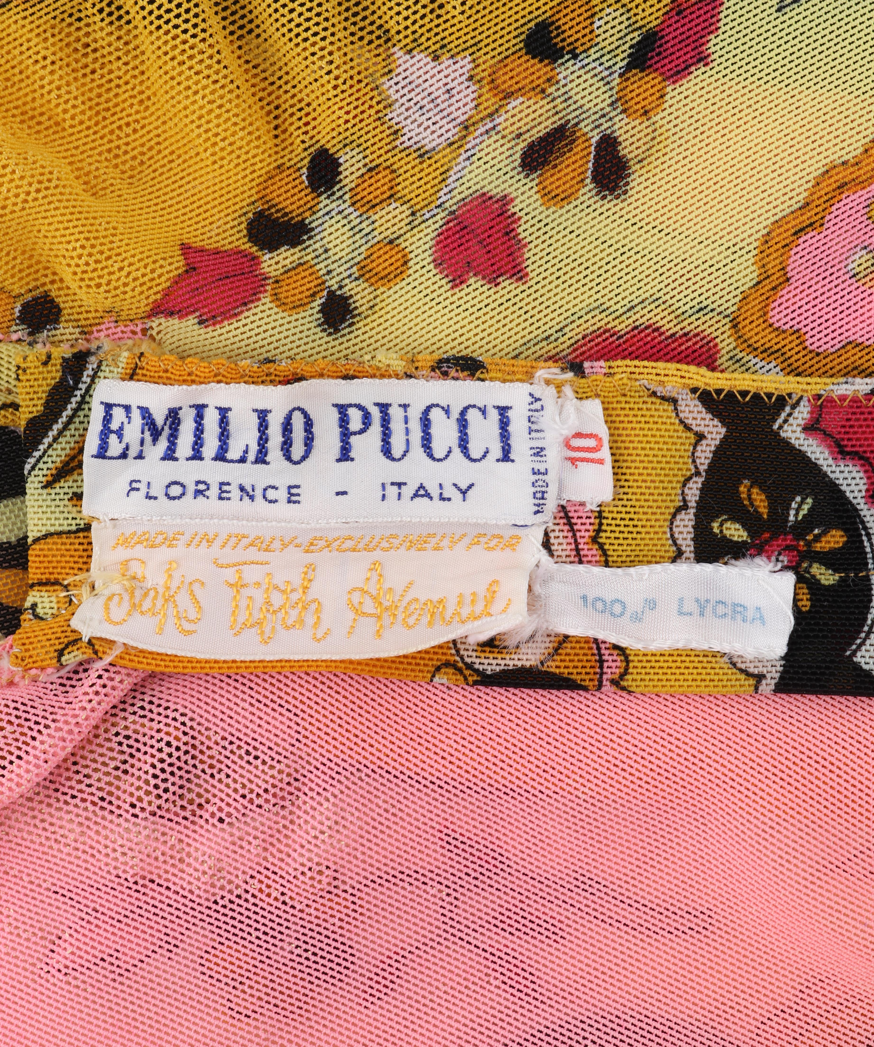 EMILIO PUCCI c.1969 Maillot de bain une pièce Op Art jaune et multicolore Pour femmes en vente