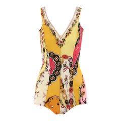 EMILIO PUCCI c.1969 Yellow Multicolor Op Art One-Piece Bathing Suit Swimsuit