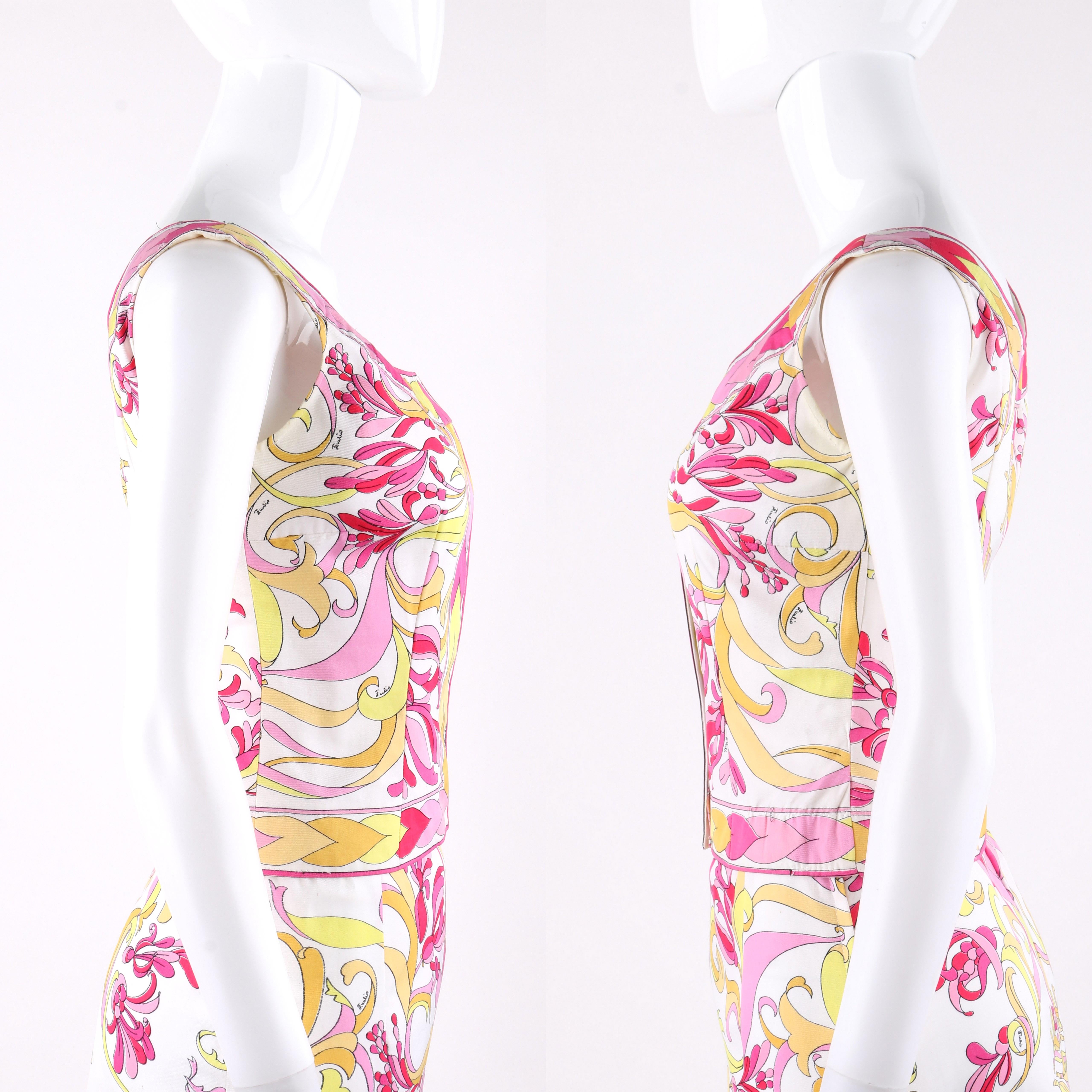Beige Emilio Pucci c.1970 2pc Multi-Color Signature Print Tank Top Skirt Dress Set in vendita