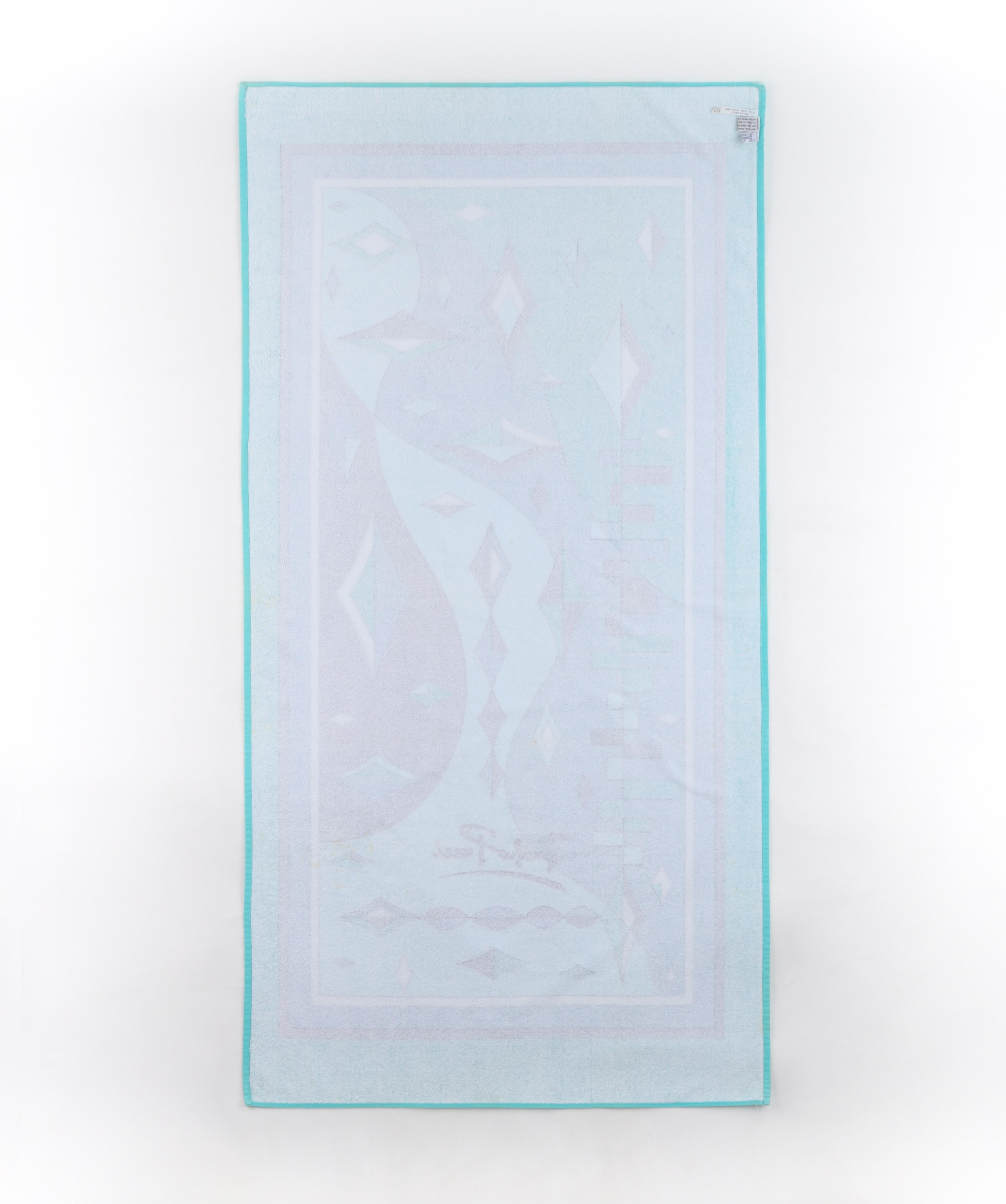 EMILIO PUCCI c.1970’s Aqua Blue Abstract Signature Diamond Print Beach Towel Vtg In Good Condition In Thiensville, WI