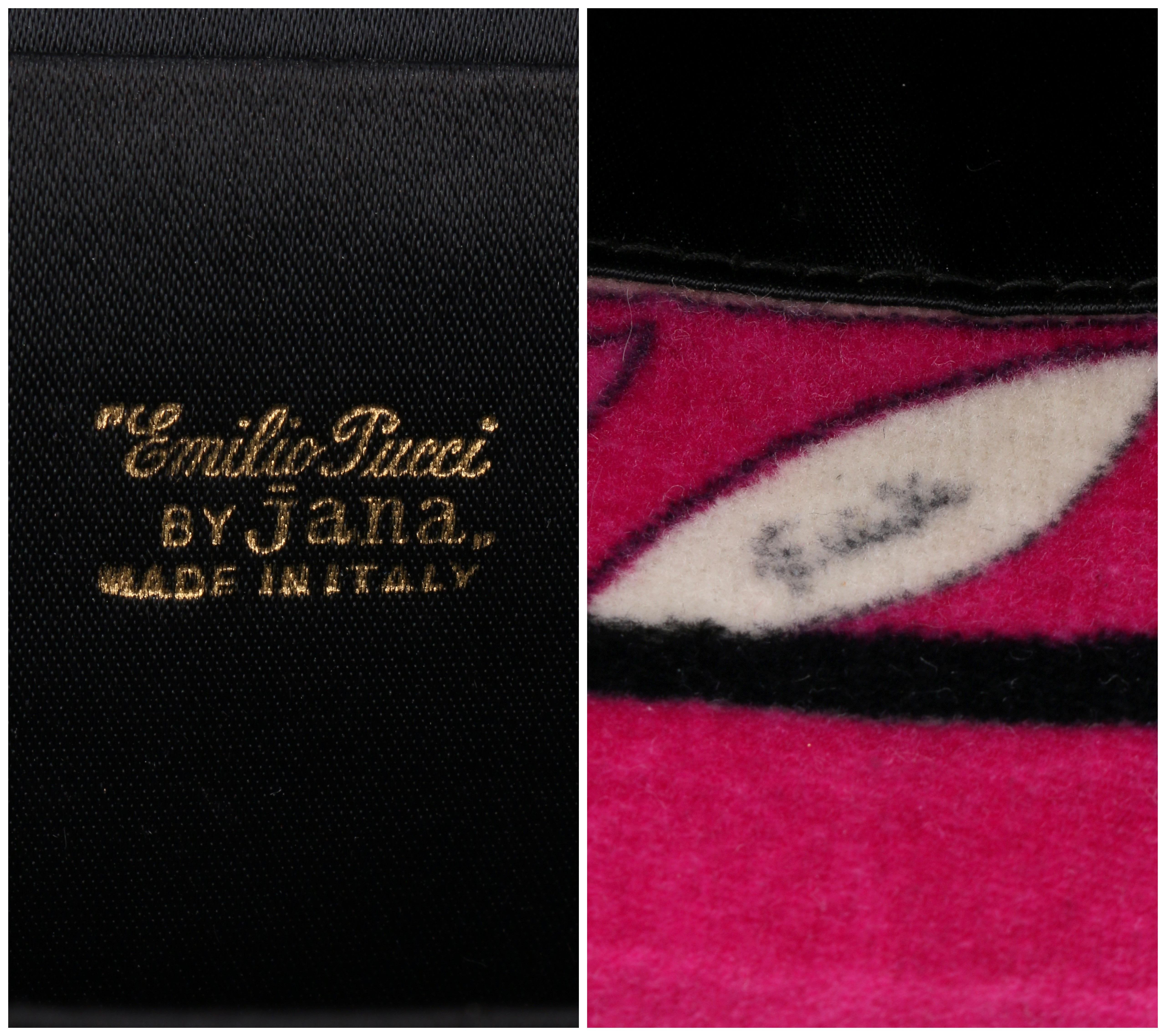EMILIO PUCCI c.1970's Black Pink & Floral Signature Print Velvet Handbag 6
