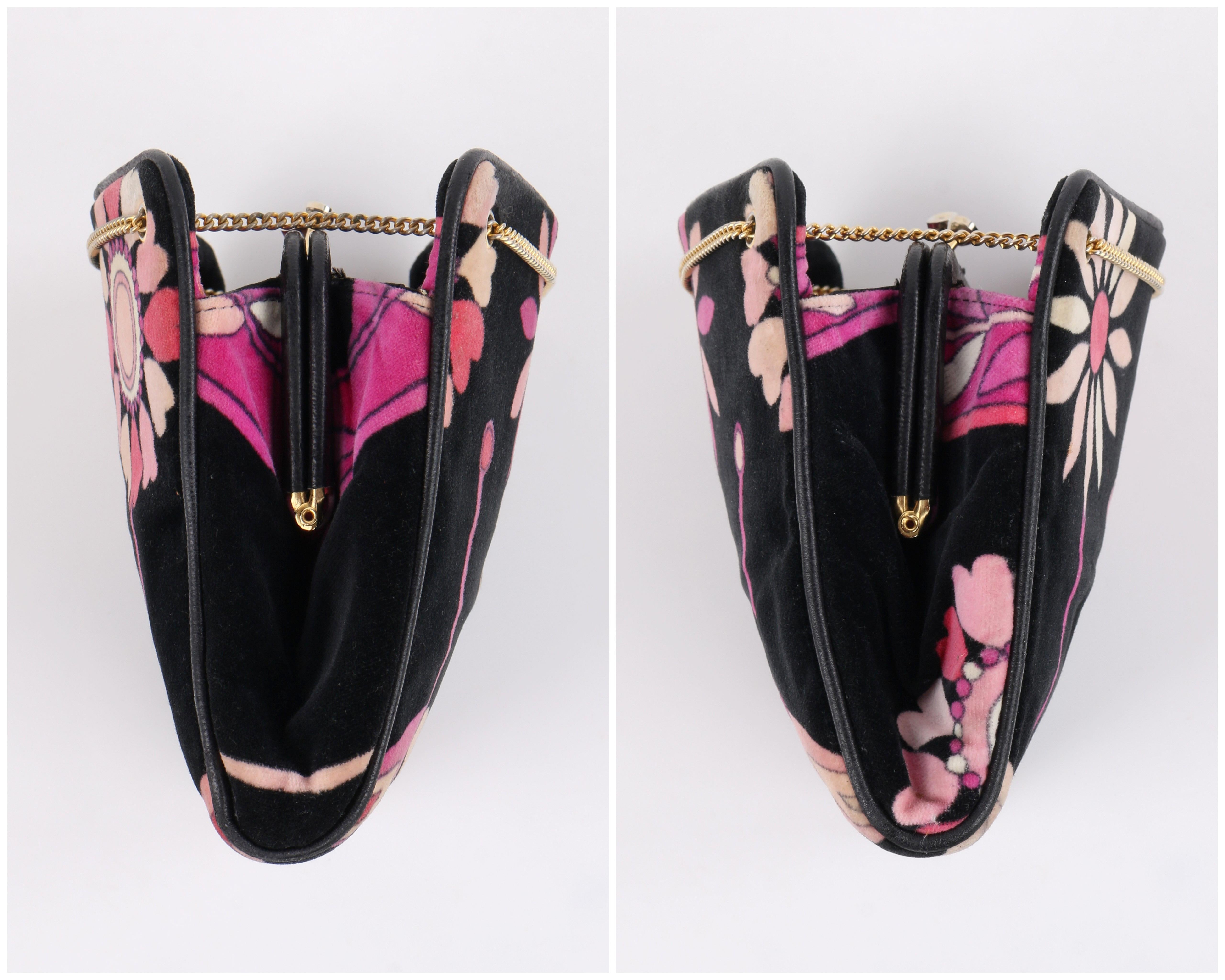 Women's EMILIO PUCCI c.1970's Black Pink & Floral Signature Print Velvet Handbag