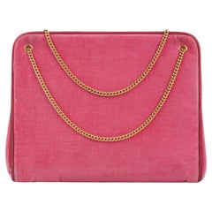 EMILIO PUCCI c.1970’s Classic Pink Velvet Gold Chain Handbag Shoulder Bag Purse