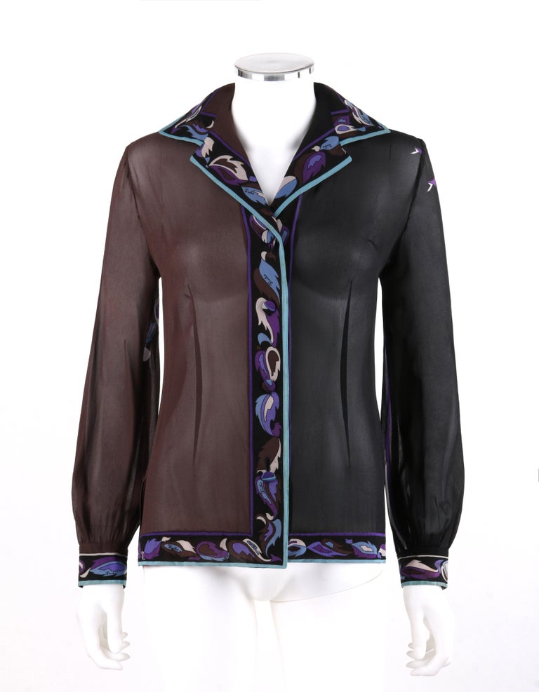 Emilio Pucci Pink & Blue Printed Sheer Silk Blouse main image 0