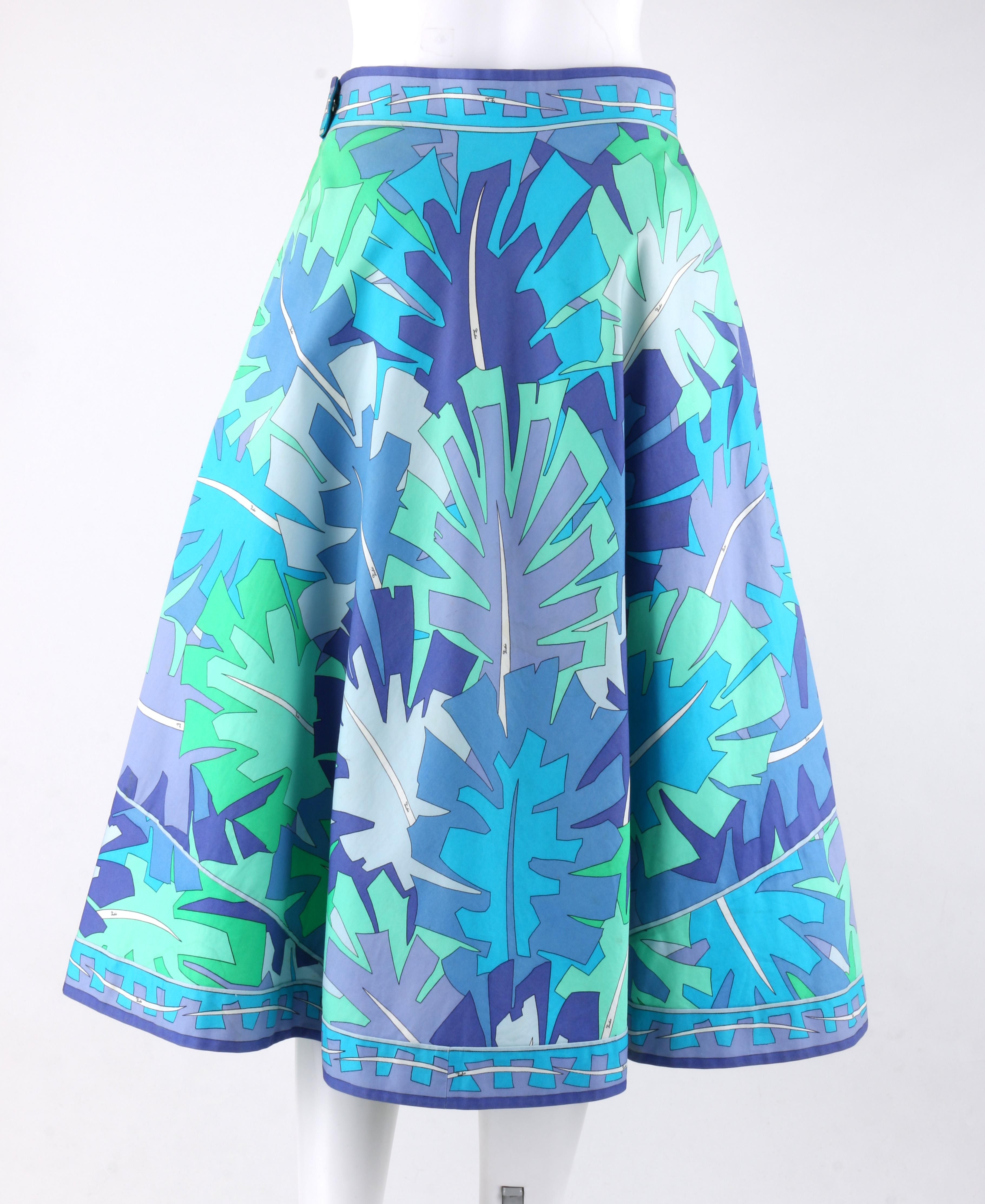 EMILIO PUCCI c.1970’s Multi-color Signature Leaf Print Flared Skirt In Good Condition In Thiensville, WI