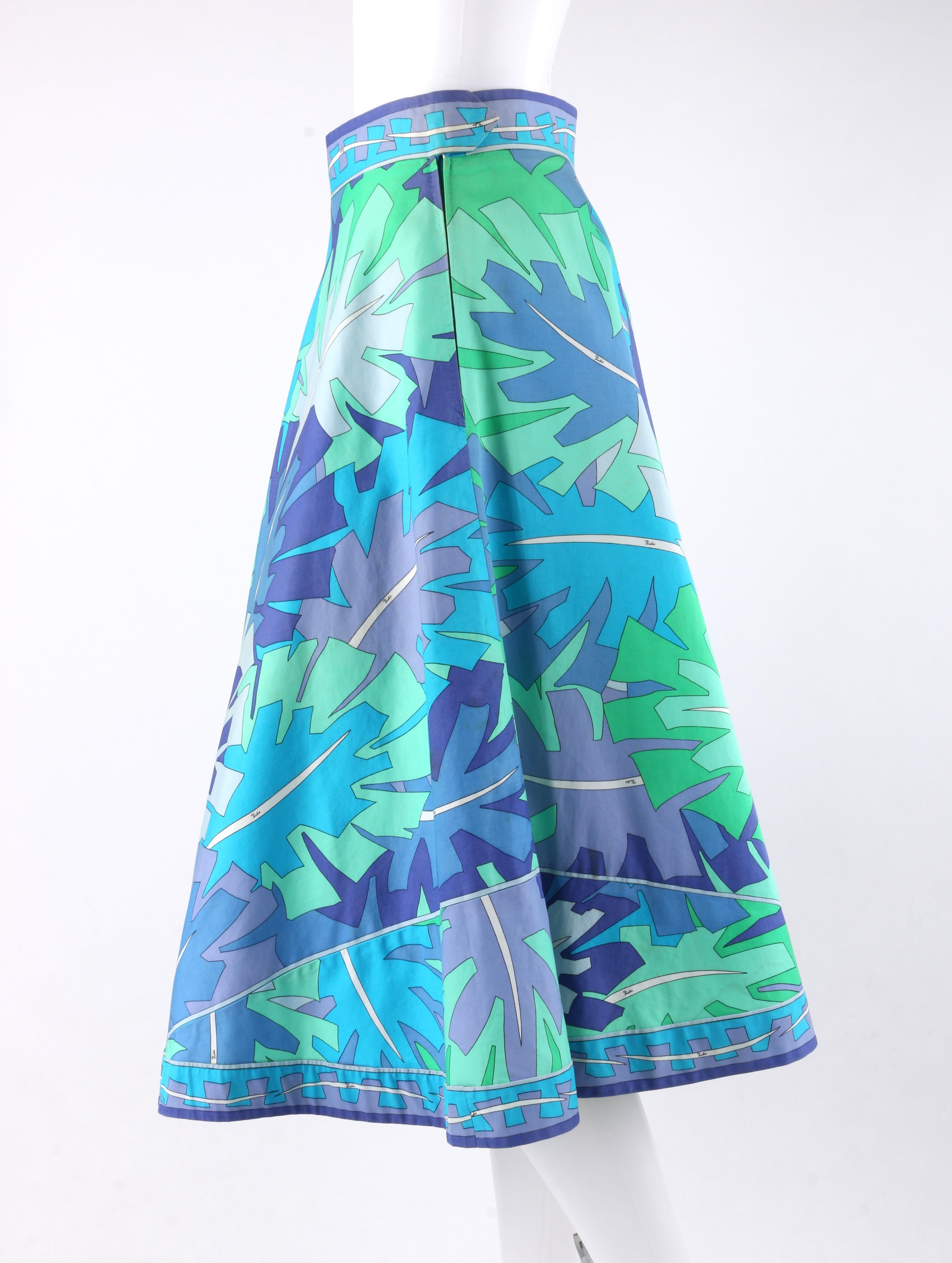 Women's EMILIO PUCCI c.1970’s Multi-color Signature Leaf Print Flared Skirt