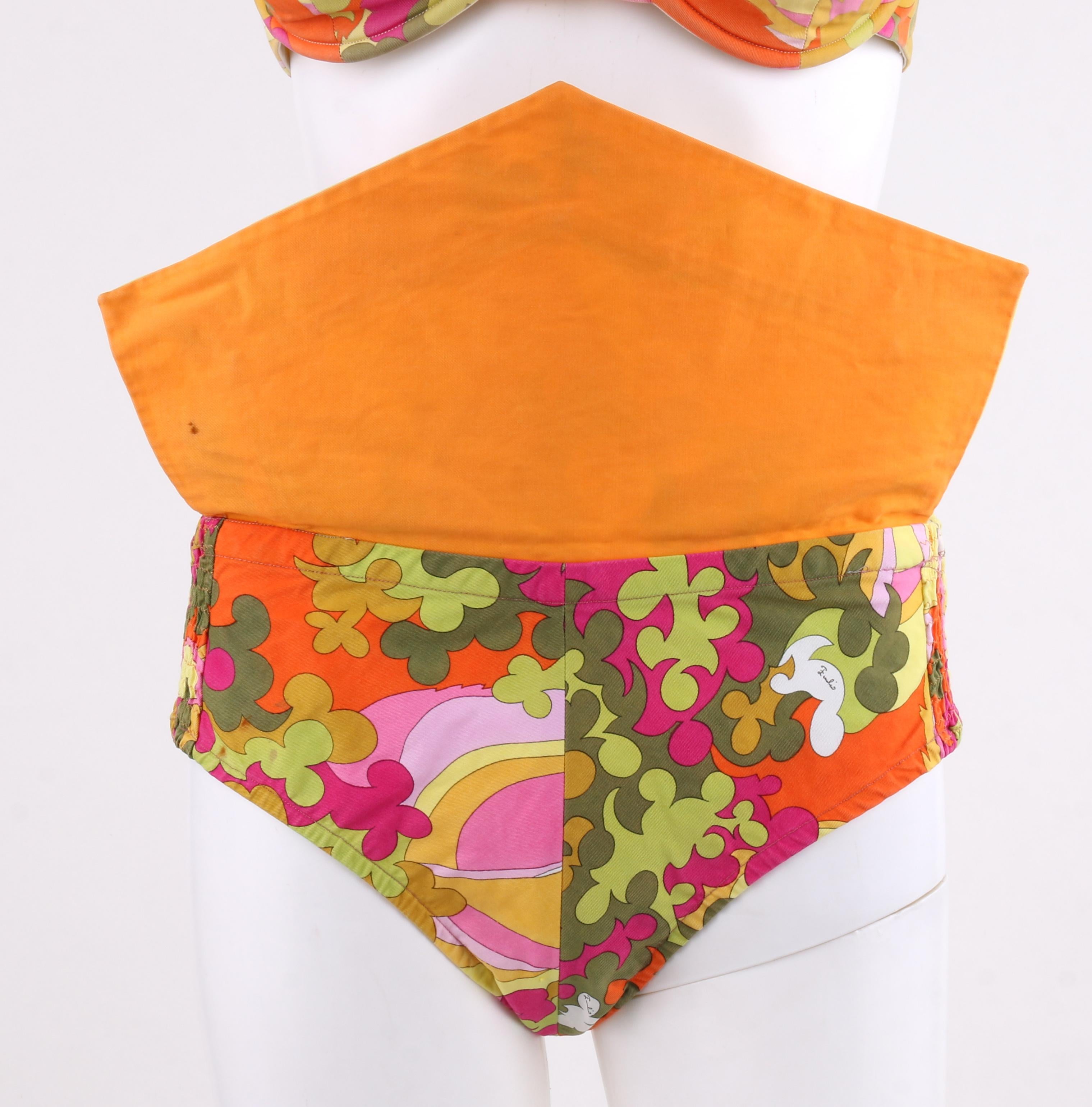 Orange EMILIO PUCCI c.1970's Multi-color Signature Print 2 Pc Bikini Swimsuit 