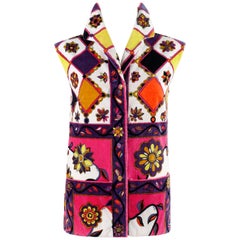 EMILIO PUCCI c.1970s Multi-color Terrycloth Geometric Signature Print Beach Vest