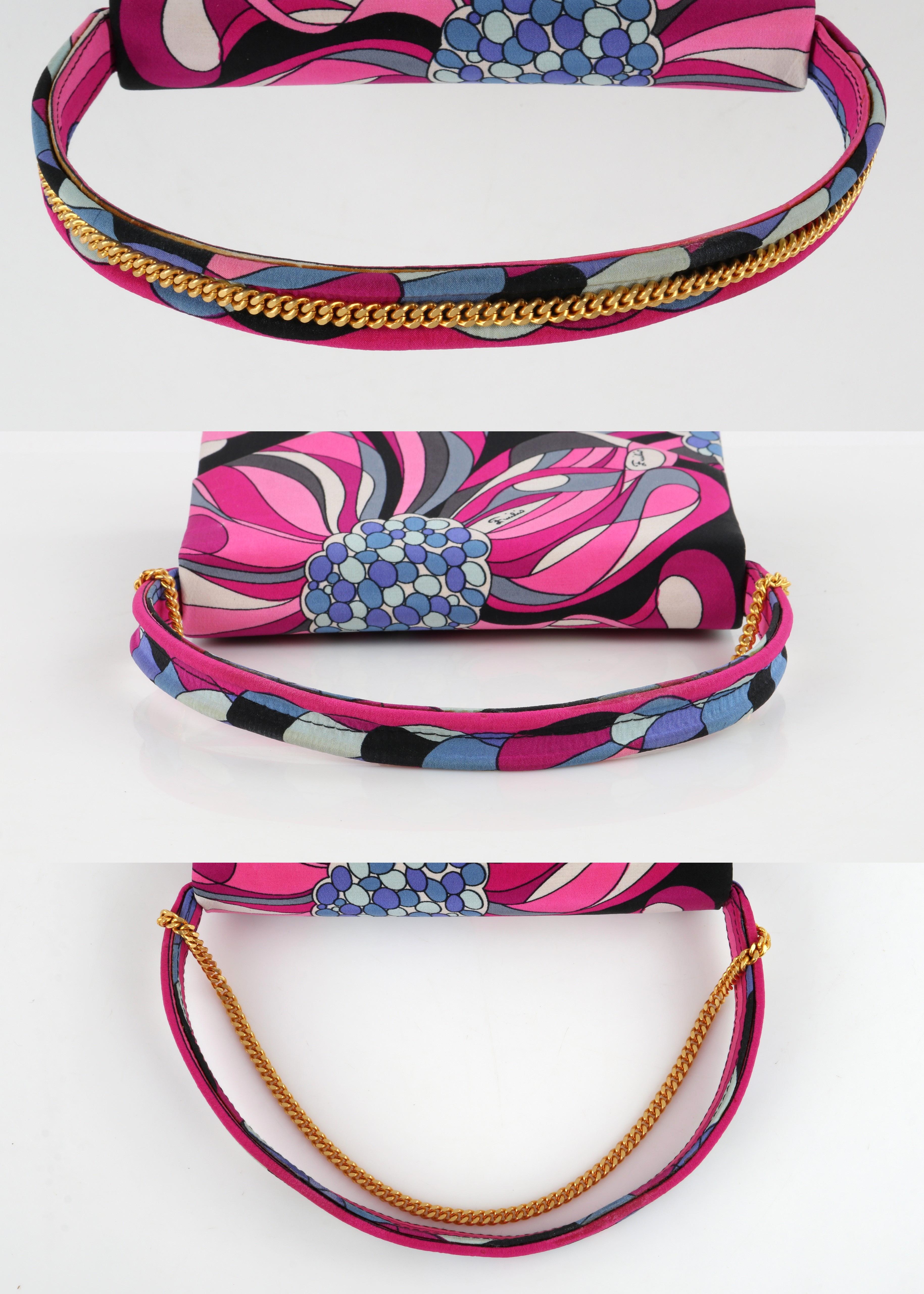 EMILIO PUCCI c.1970's Multicolor Abstract Print Top Handle Chain Purse Handbag 8