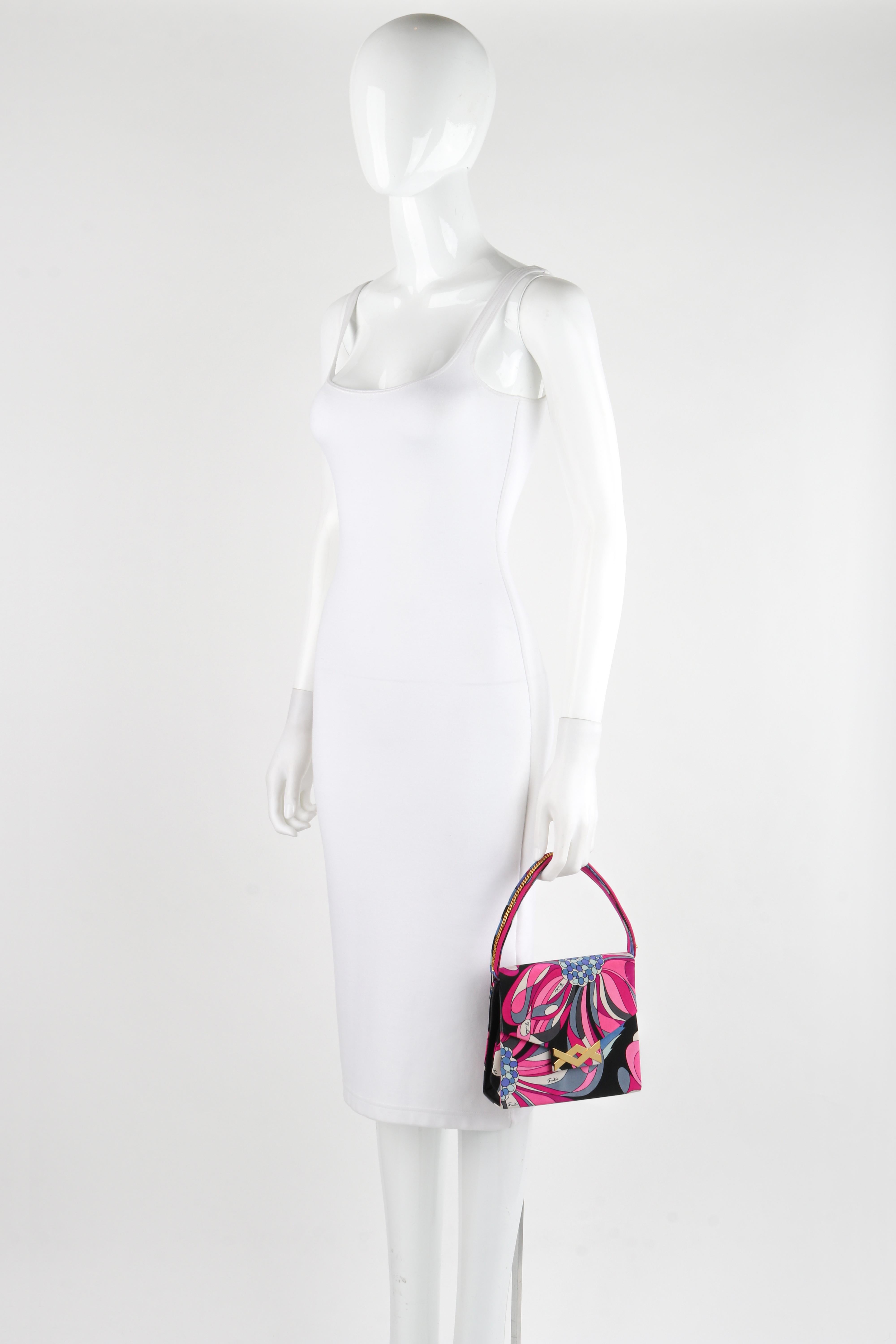 EMILIO PUCCI c.1970's Multicolor Abstract Print Top Handle Chain Purse Handbag 1