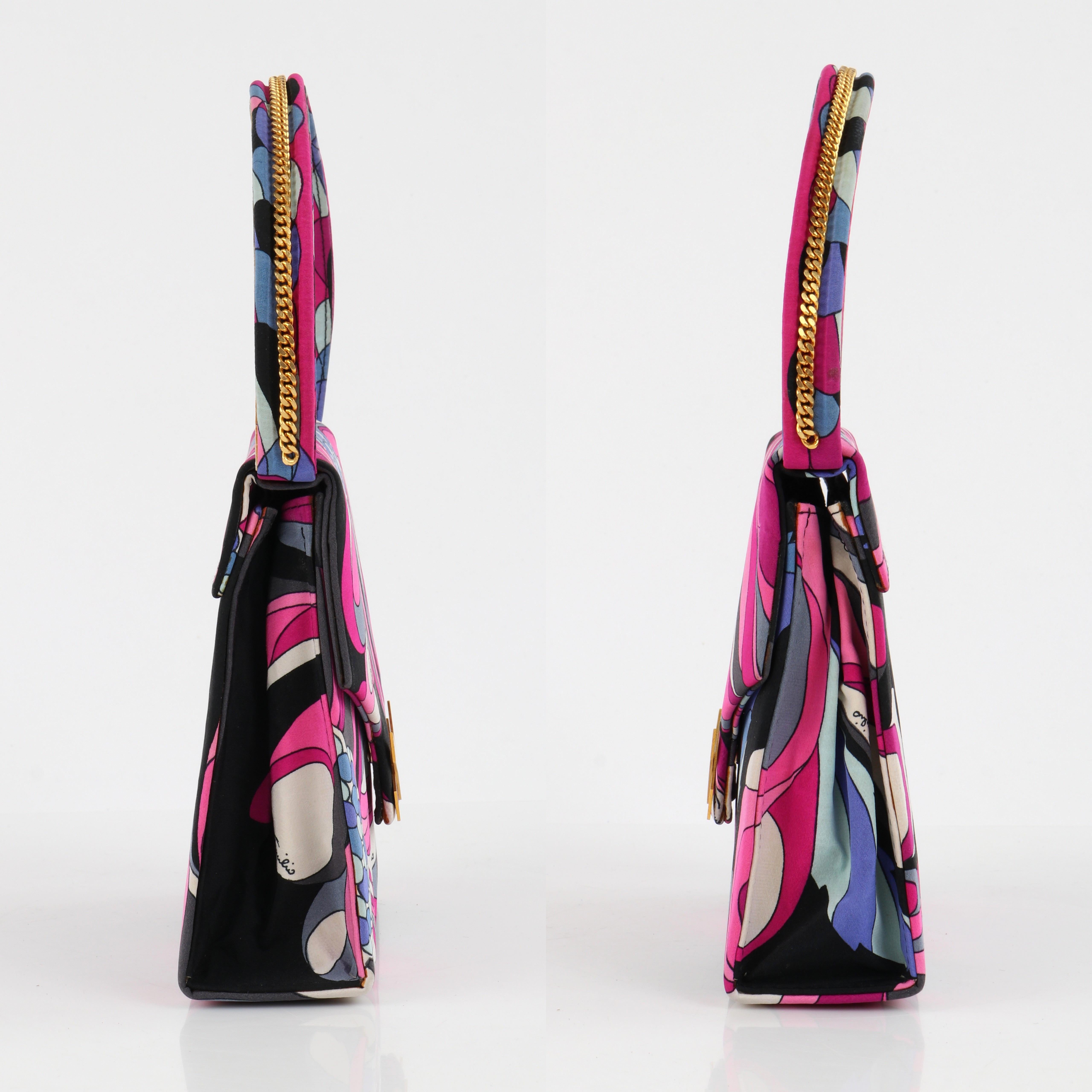 EMILIO PUCCI c.1970's Multicolor Abstract Print Top Handle Chain Purse Handbag 3