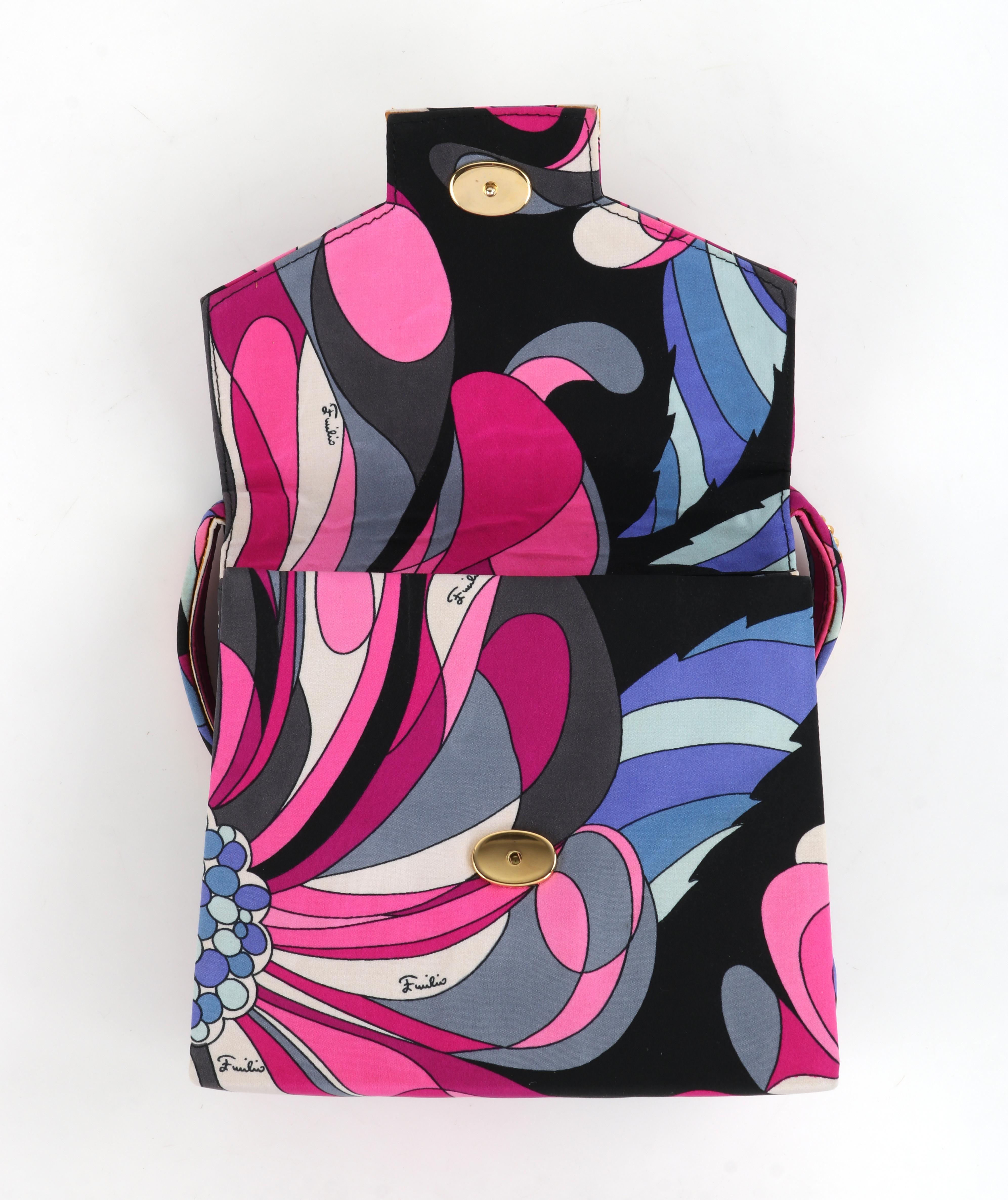 EMILIO PUCCI c.1970's Multicolor Abstract Print Top Handle Chain Purse Handbag 4