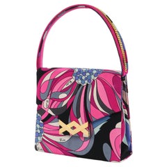 EMILIO PUCCI c.1970's Bolso con cadena y asa superior con estampado abstracto multicolor