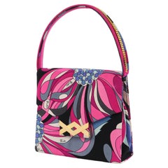 EMILIO PUCCI ca. 1970er Mehrfarbige Handtasche mit abstraktem Druck und Kette