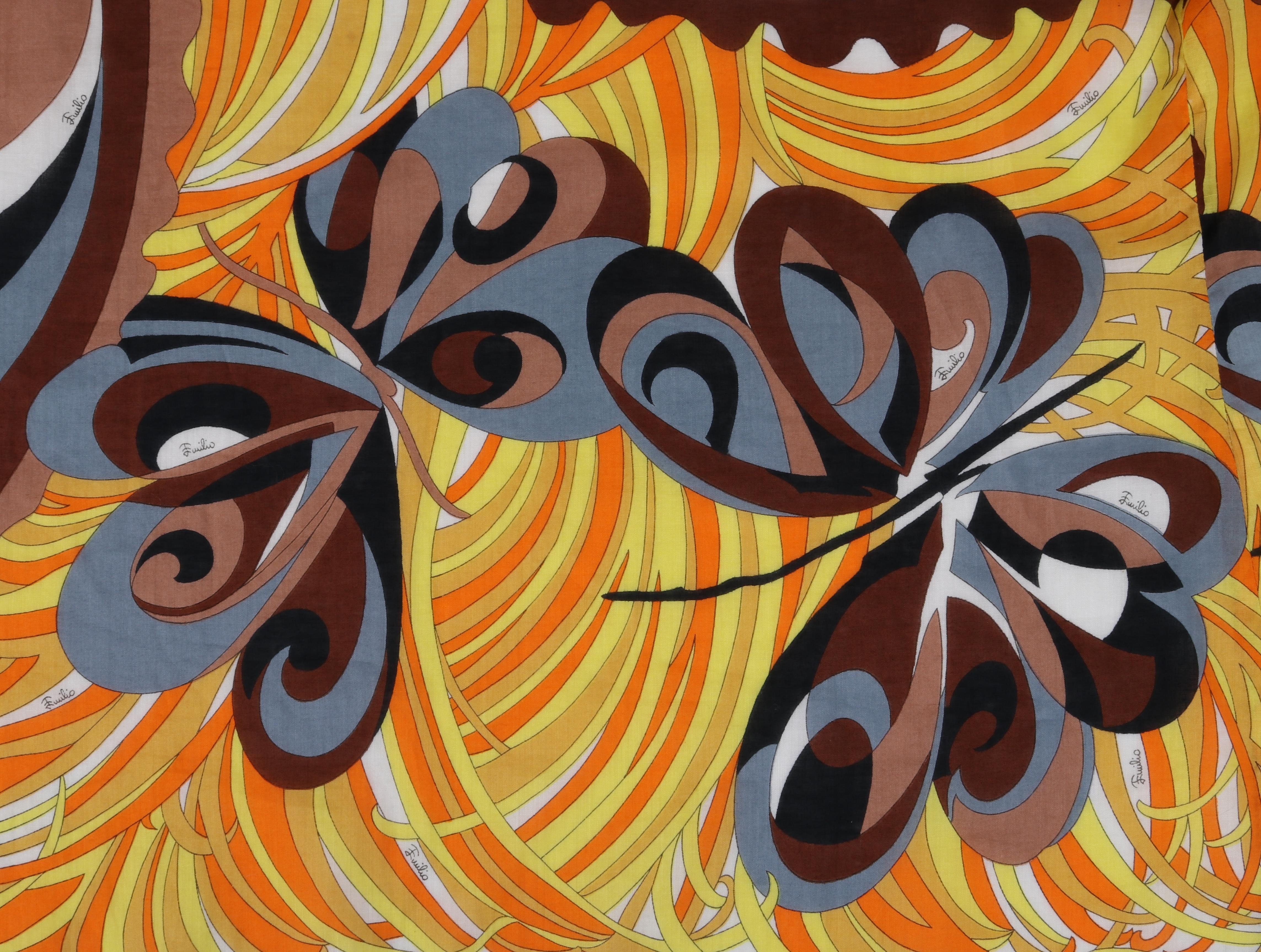 A.I.C. 1970, camicetta con stampa floreale a farfalla Op Art, camicetta e gonna in vendita 6