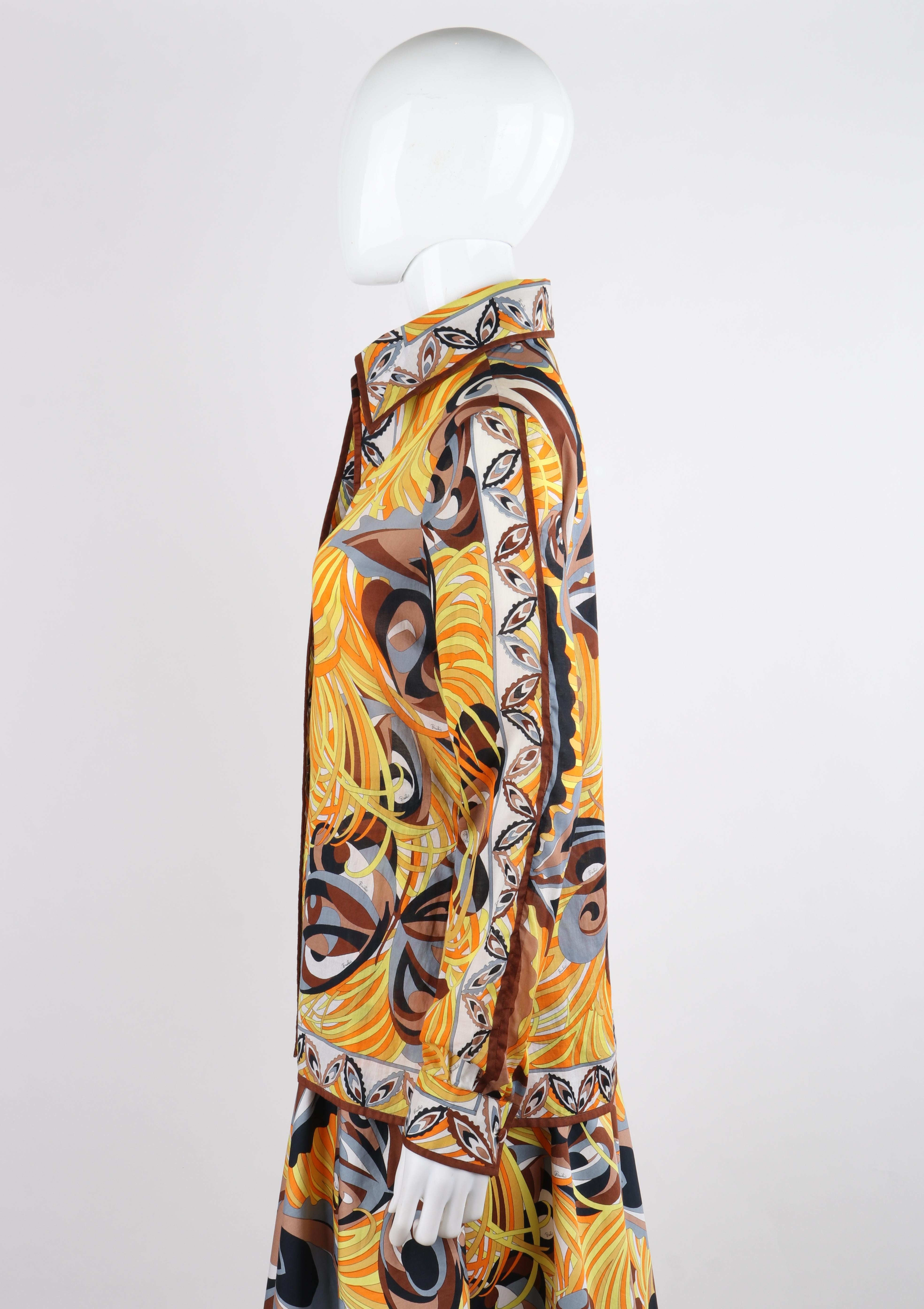 A.I.C. 1970, camicetta con stampa floreale a farfalla Op Art, camicetta e gonna in vendita 1