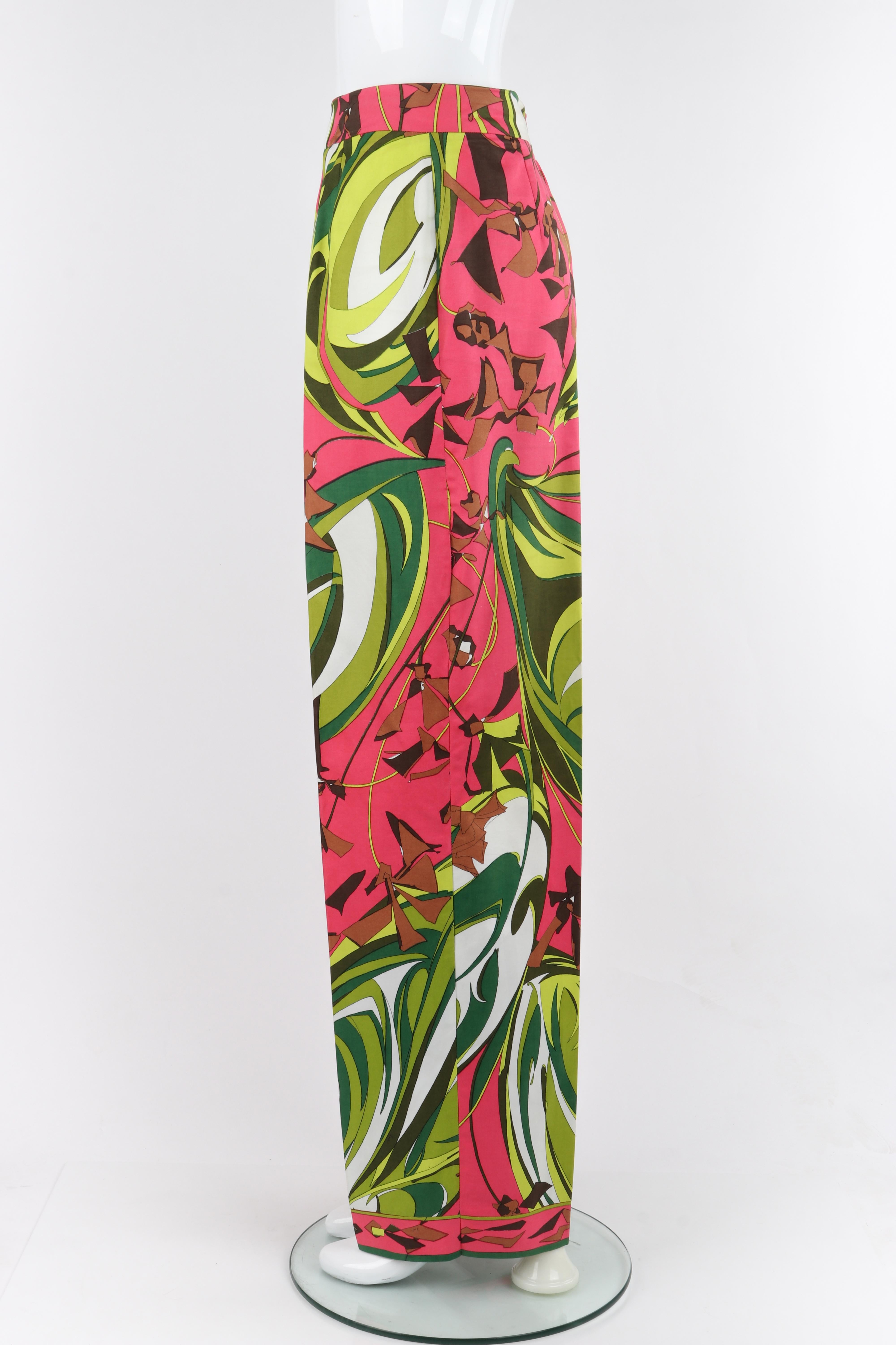 EMILIO PUCCI c.1970 Multicolor Floral Op Art Print Chaqueta Pantalón Traje Conjunto en venta 5