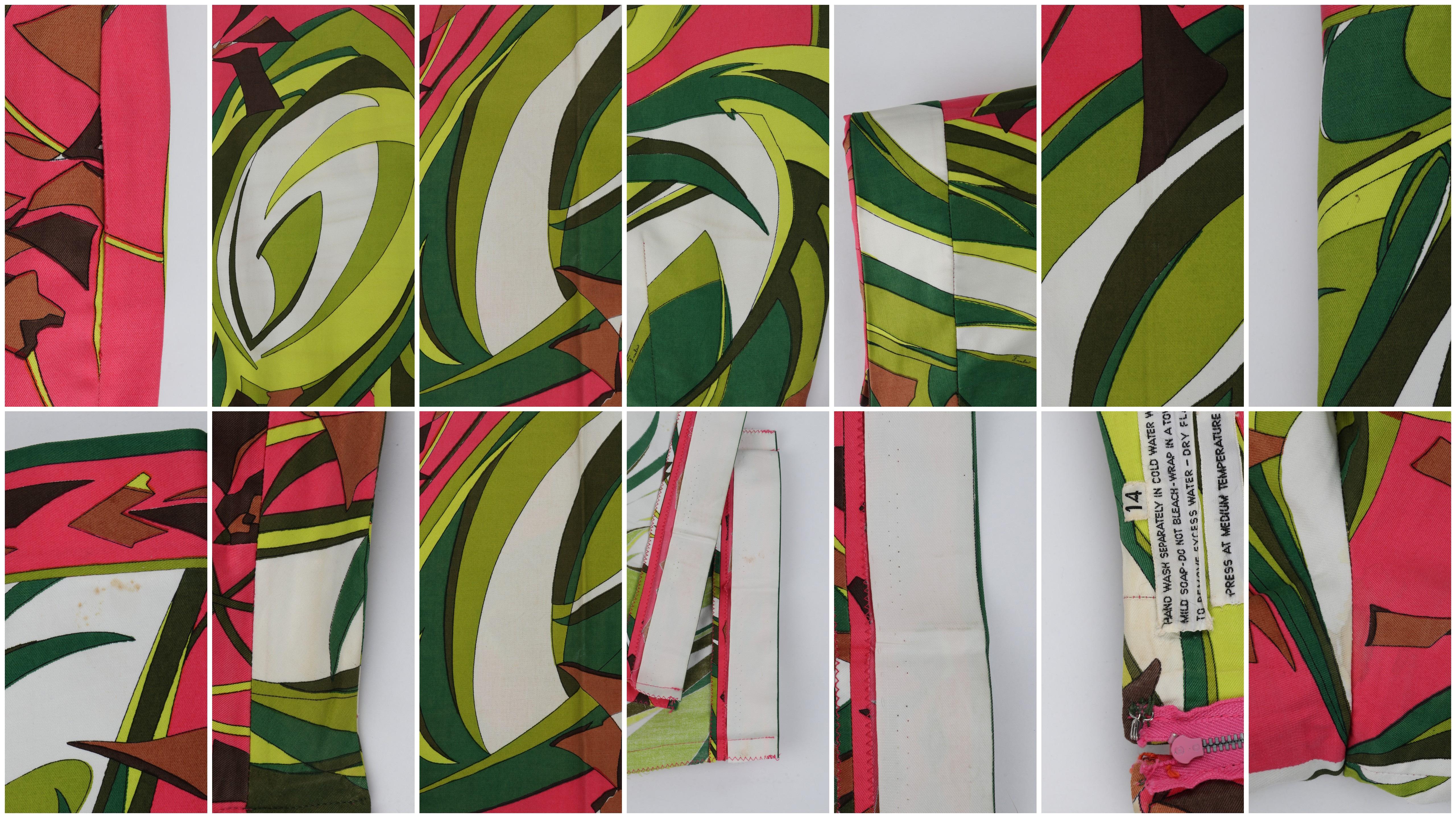 EMILIO PUCCI c.1970 Multicolor Floral Op Art Print Chaqueta Pantalón Traje Conjunto en venta 8