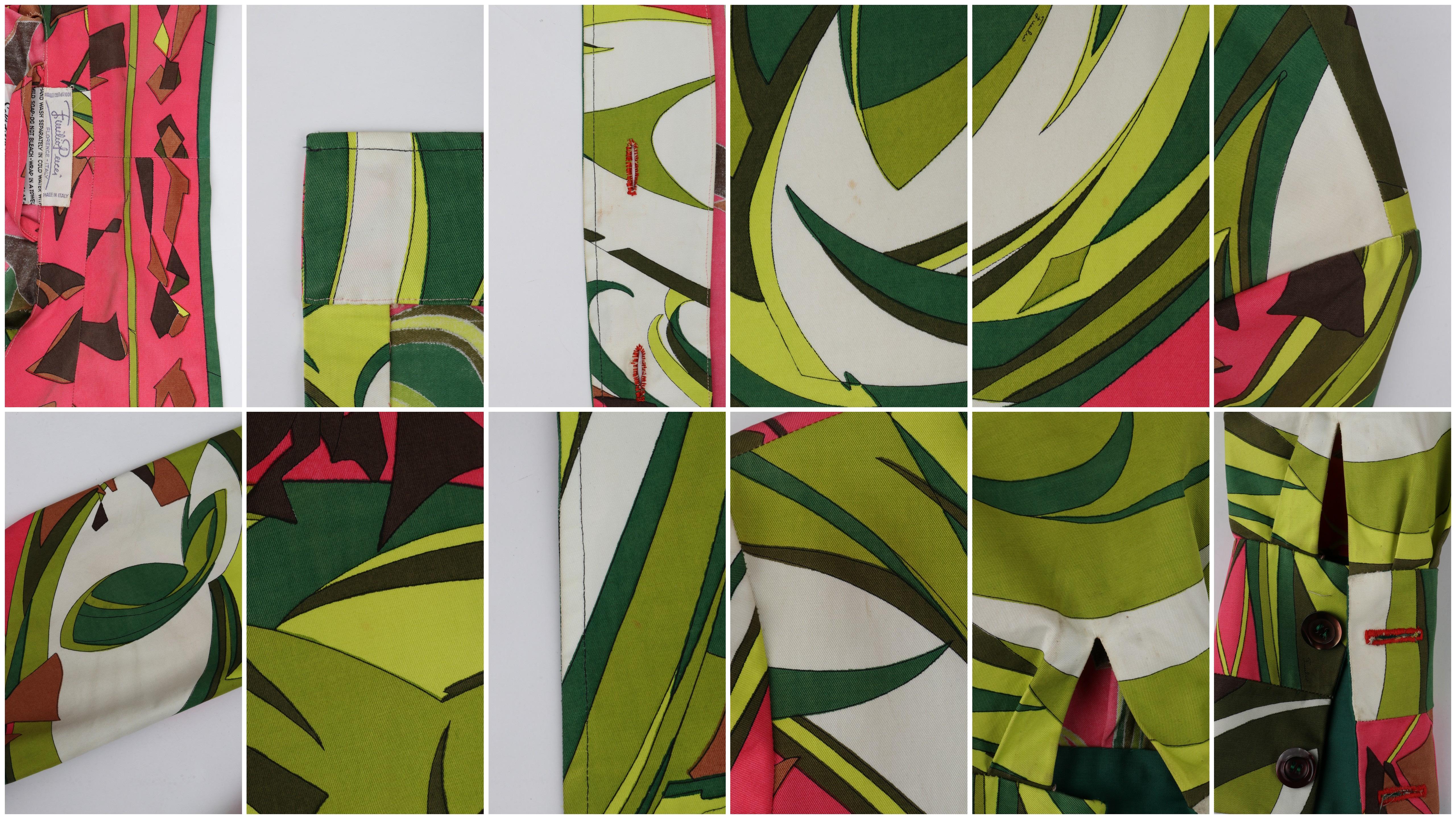 EMILIO PUCCI c.1970 Multicolor Floral Op Art Print Chaqueta Pantalón Traje Conjunto en venta 9