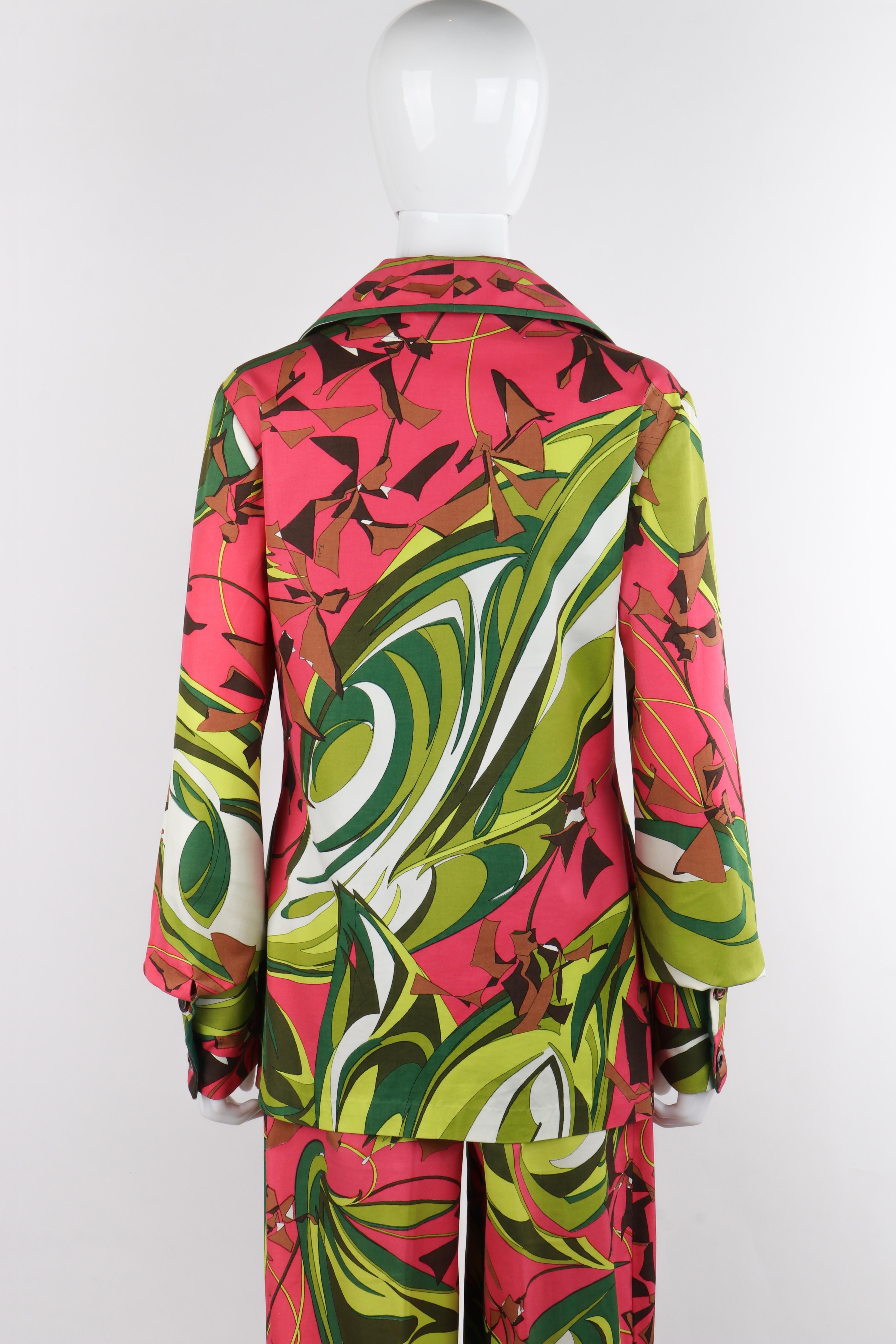 De las mujeres EMILIO PUCCI c.1970 Multicolor Floral Op Art Print Chaqueta Pantalón Traje Conjunto en venta