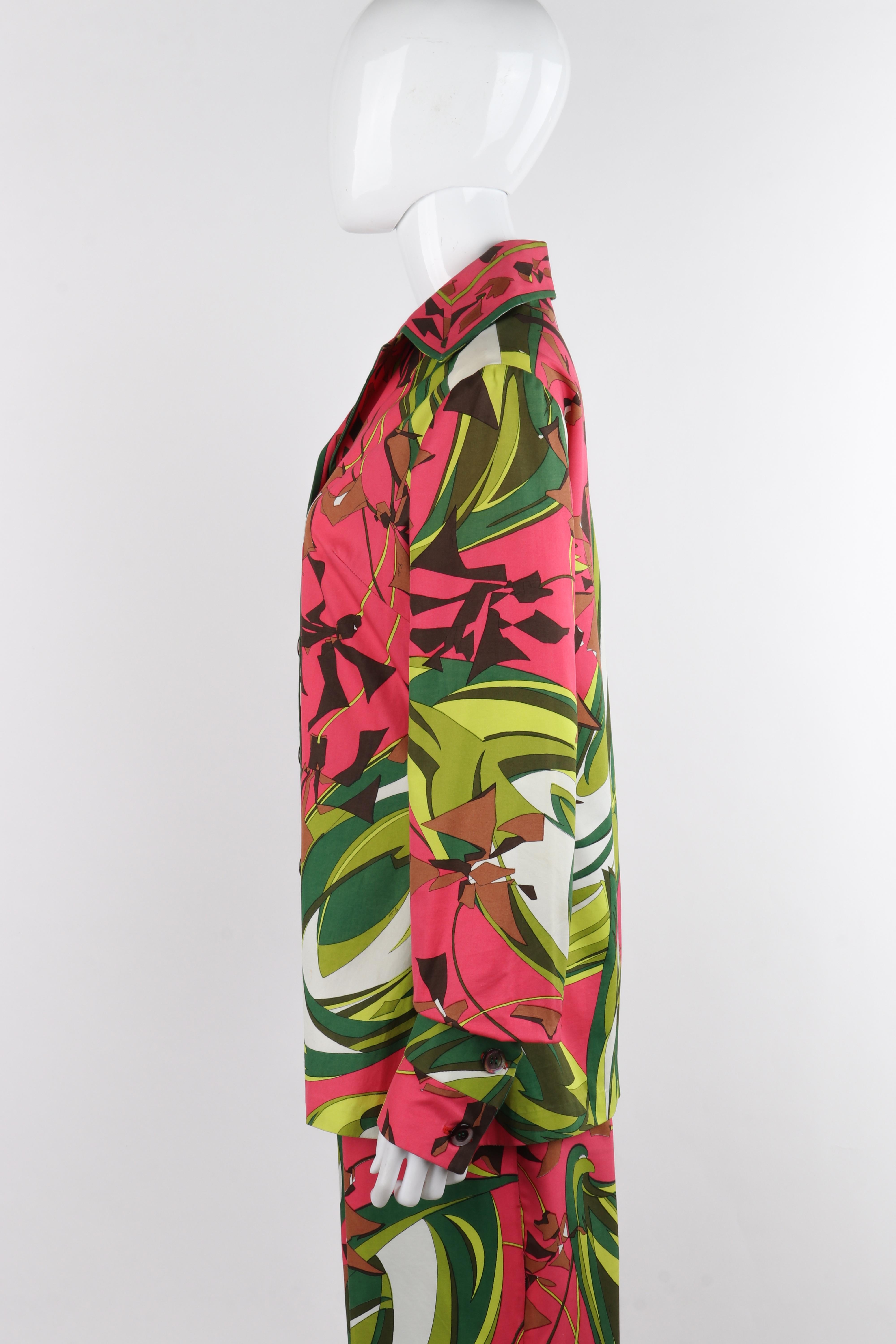 EMILIO PUCCI c.1970 Multicolor Floral Op Art Print Chaqueta Pantalón Traje Conjunto en venta 1